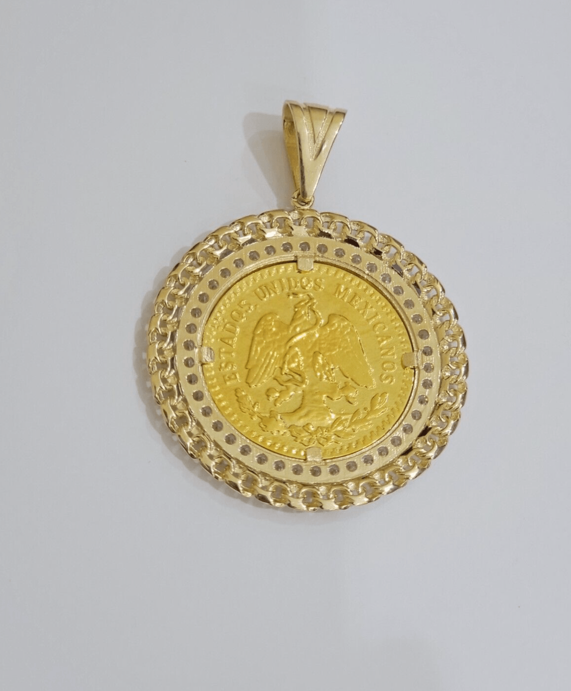Mexican Centenario Coin 1947 Charm Pendant Replica 50 pesos With Bezel 10kt Gold - GoldenLinQ