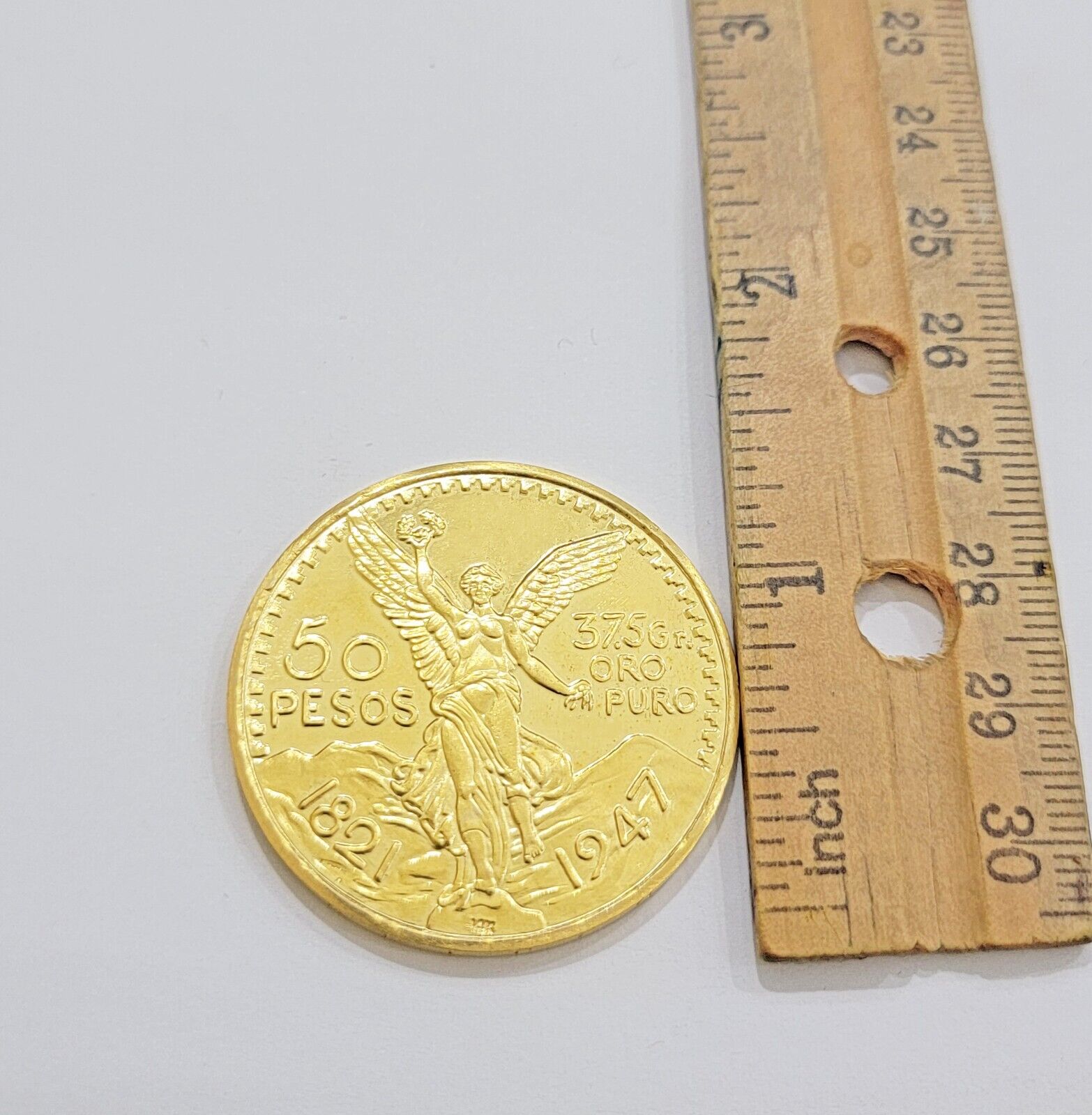 Mexico Gold 50 Pesos 1821 1947 Date Copy Coin SOLID 14k Gold Charm Centenario - GoldenlinQ