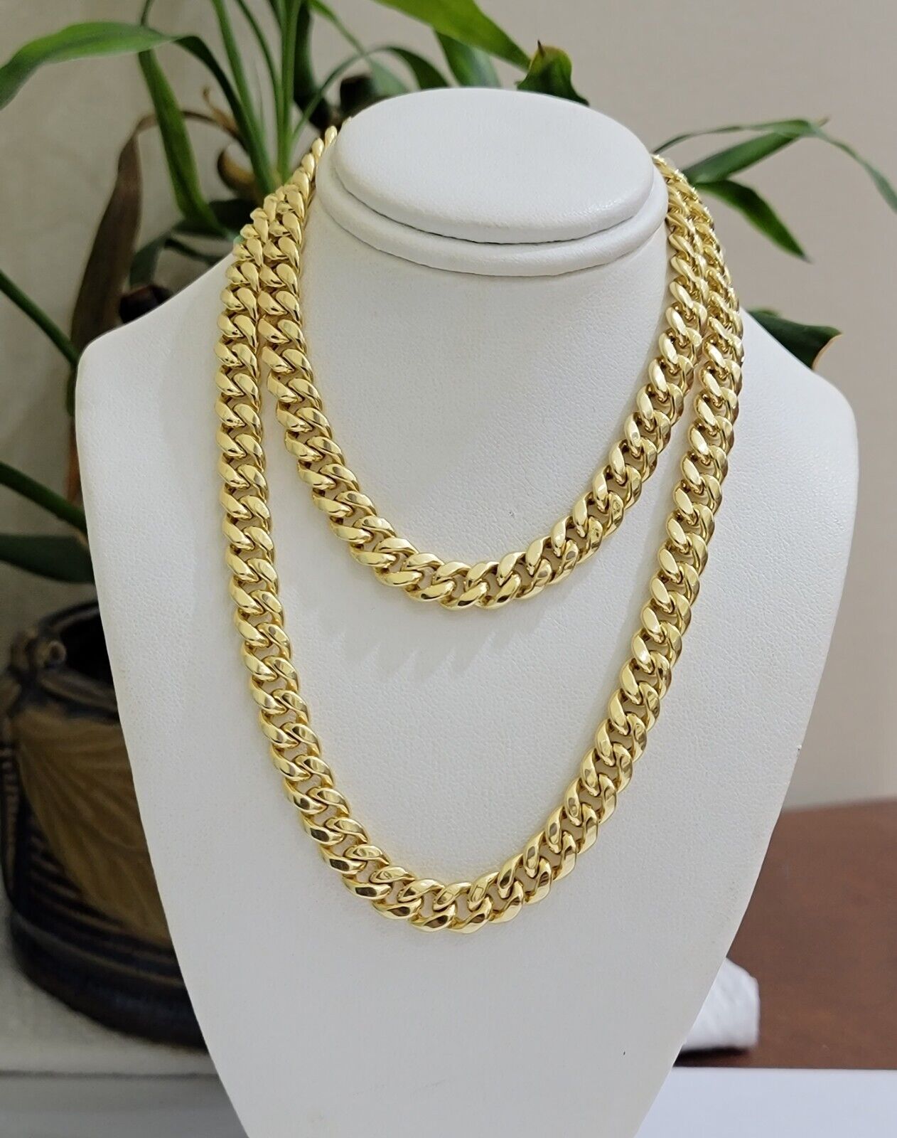 Miami Cuban Link Chain 18 Inch Necklace REAL 10k Yellow Gold 8mm Mens Women 10KT - GoldenlinQ