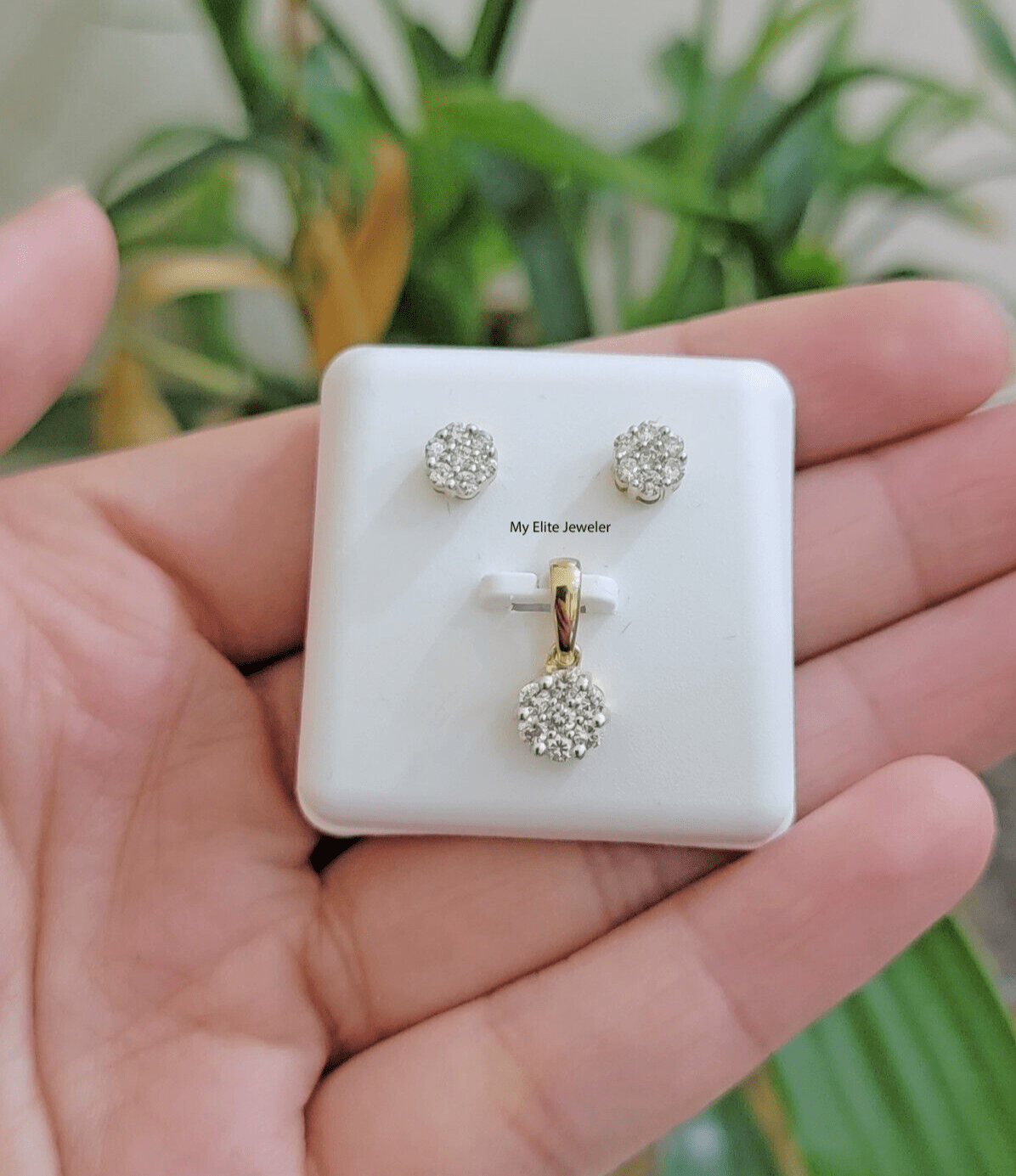 Rea 10k Gold Diamond Charm Pendant Earring Set for Ladies/ Women with FREE Chain - GoldenlinQ