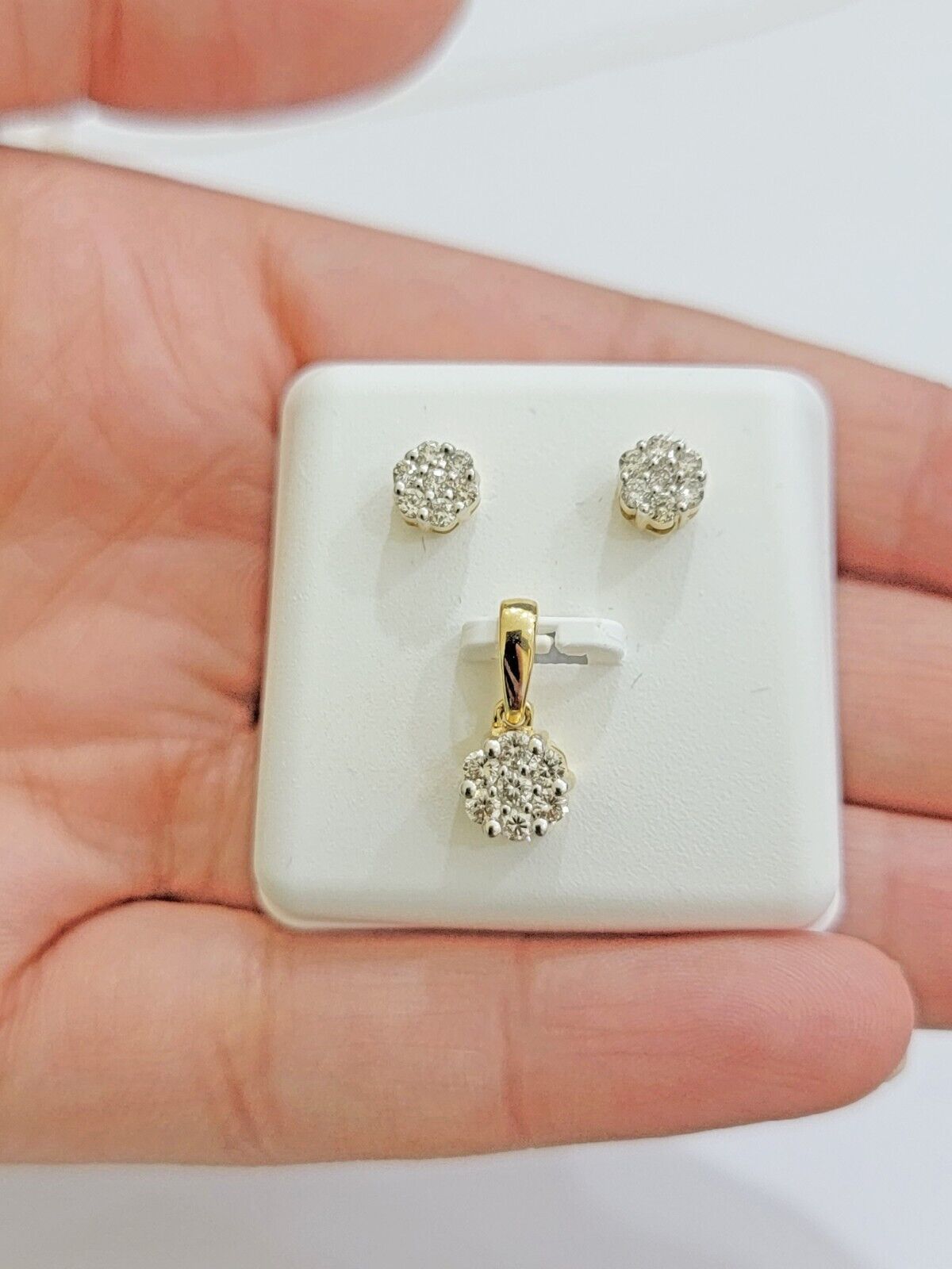 Rea 10k Gold Diamond Charm Pendant Earring Set for Ladies/ Women with FREE Chain - GoldenlinQ