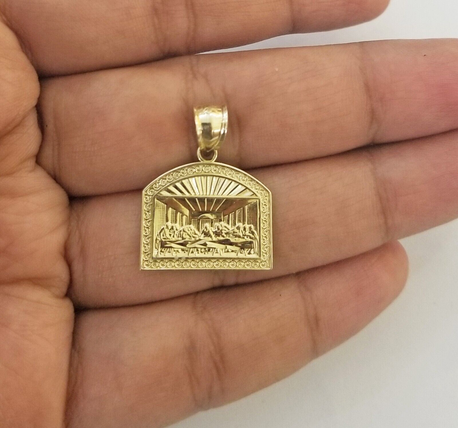 Real 10 k Gold Last Supper Charm Miami Cuban Chain 4mm 24" Necklace pendant set - GoldenlinQ