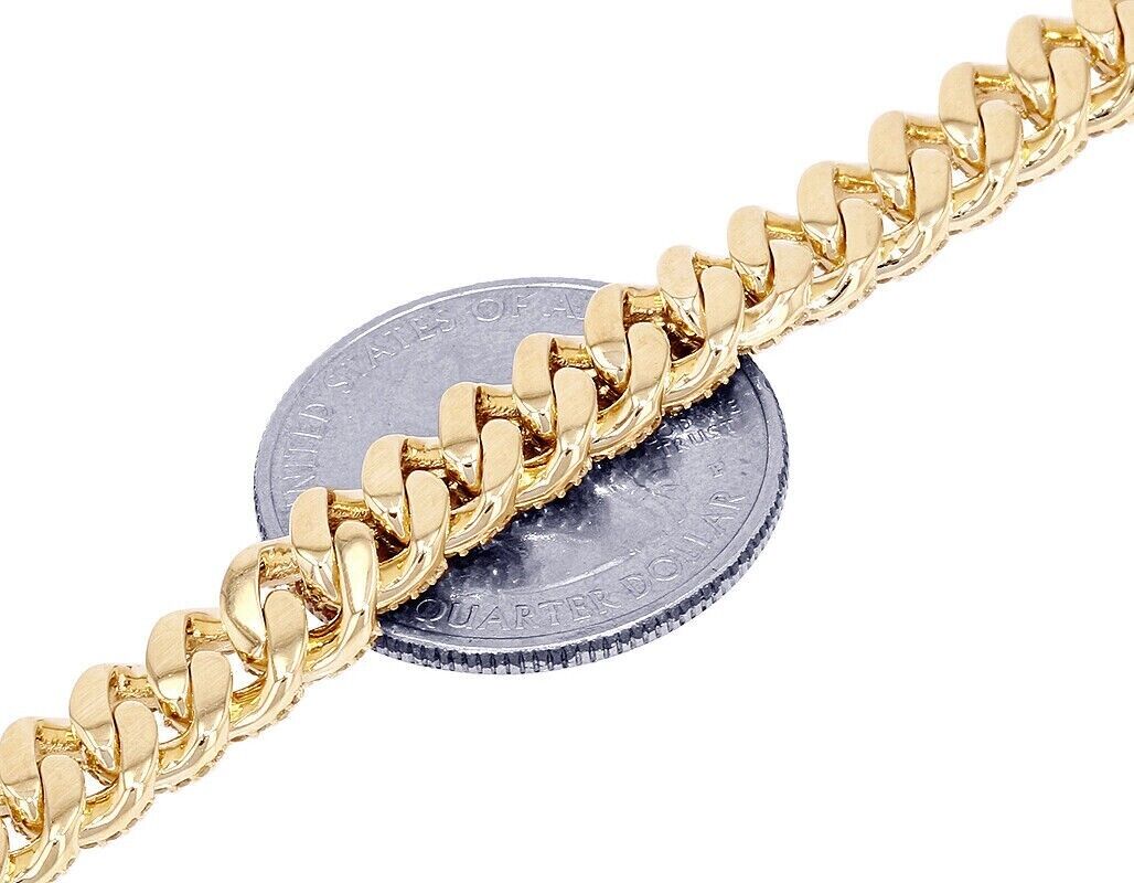 Real 10CT Diamonds Tennis Cuban Link Chain Necklace 8mm 20" 10k Yellow Gold - GoldenLinQ