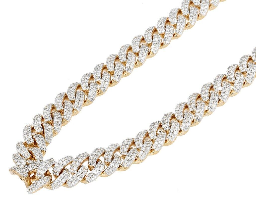 Real 10CT Diamonds Tennis Cuban Link Chain Necklace 8mm 20" 10k Yellow Gold - GoldenLinQ