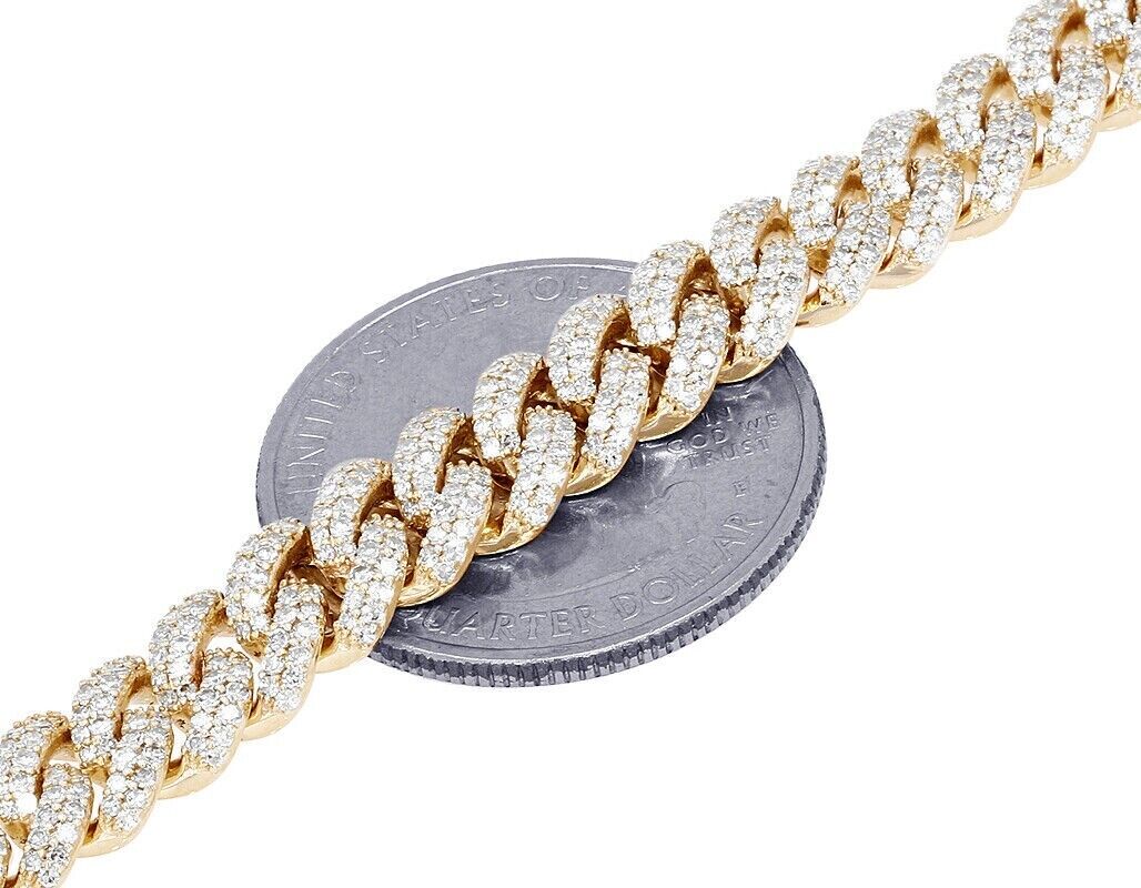 Real 10CT Diamonds Tennis Cuban Link Chain Necklace 8mm 20" 10k Yellow Gold - GoldenLinQ