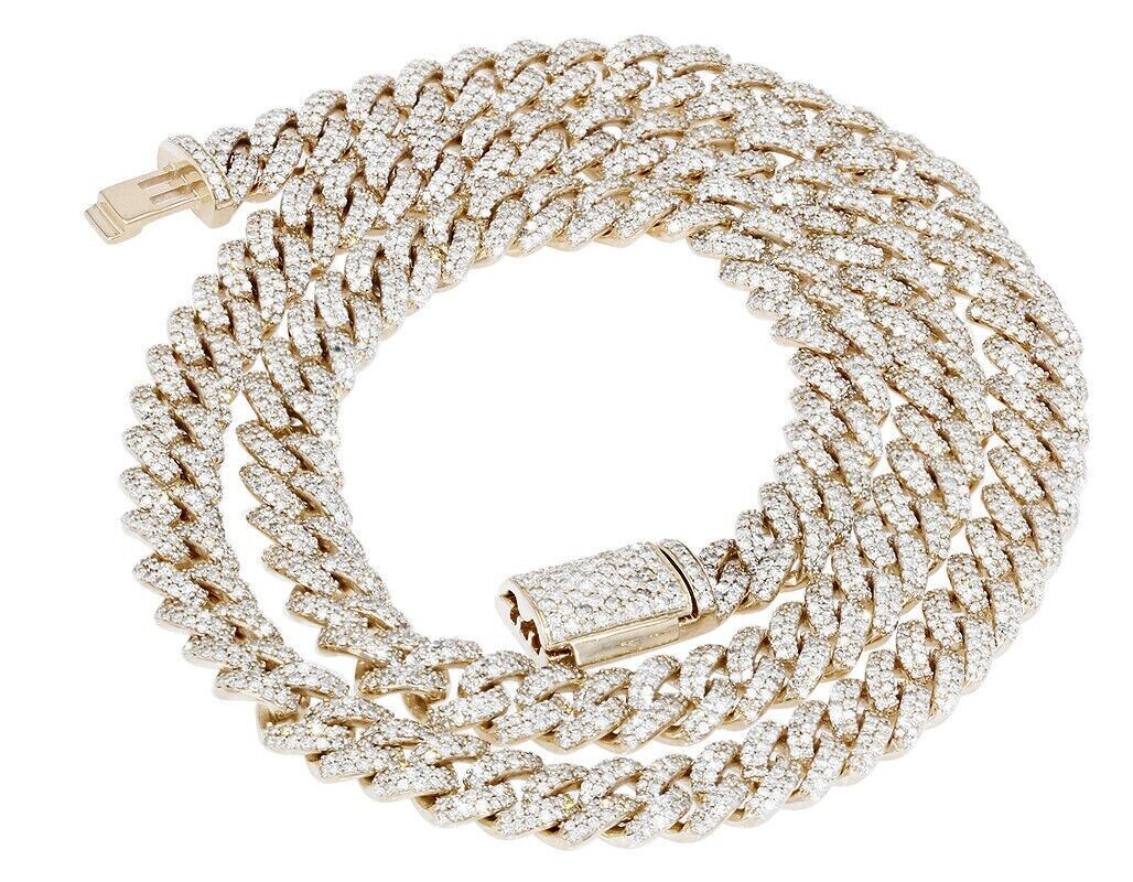 Real 10CT Diamonds Tennis Cuban Link Chain Necklace 8mm 22" 10k Yellow Gold - GoldenLinQ