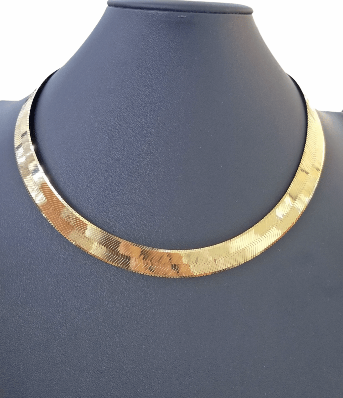 Real 10K 14mm Yellow Gold Herring Bone Chain Necklace 24" Inch Lobster lock - GoldenlinQ