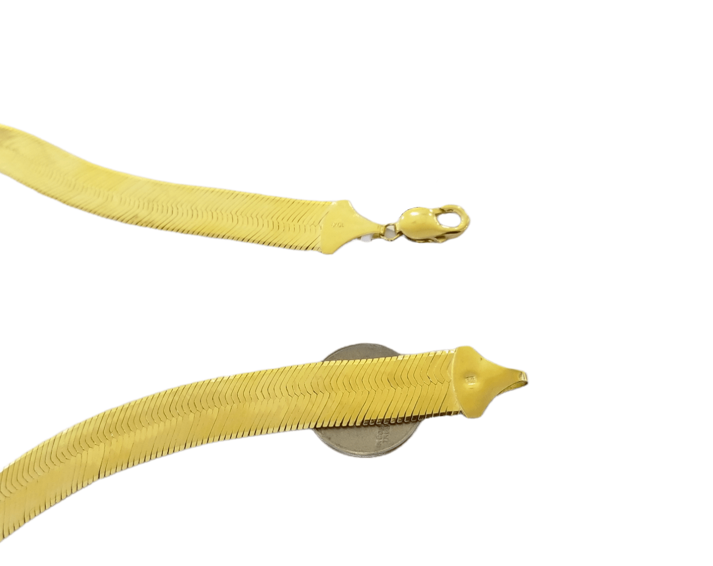 Real 10K 14mm Yellow Gold Herring Bone Chain Necklace 24" Inch Lobster lock - GoldenlinQ