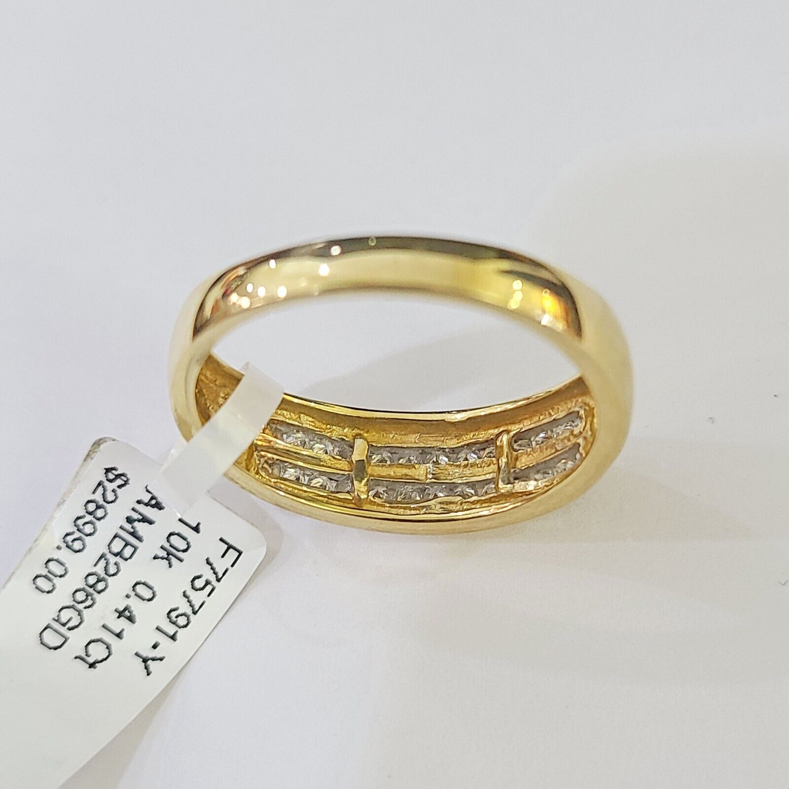 Real 10k 2 Row Diamond Mens Ring Yellow Gold Band Genuine Natural - GoldenlinQ