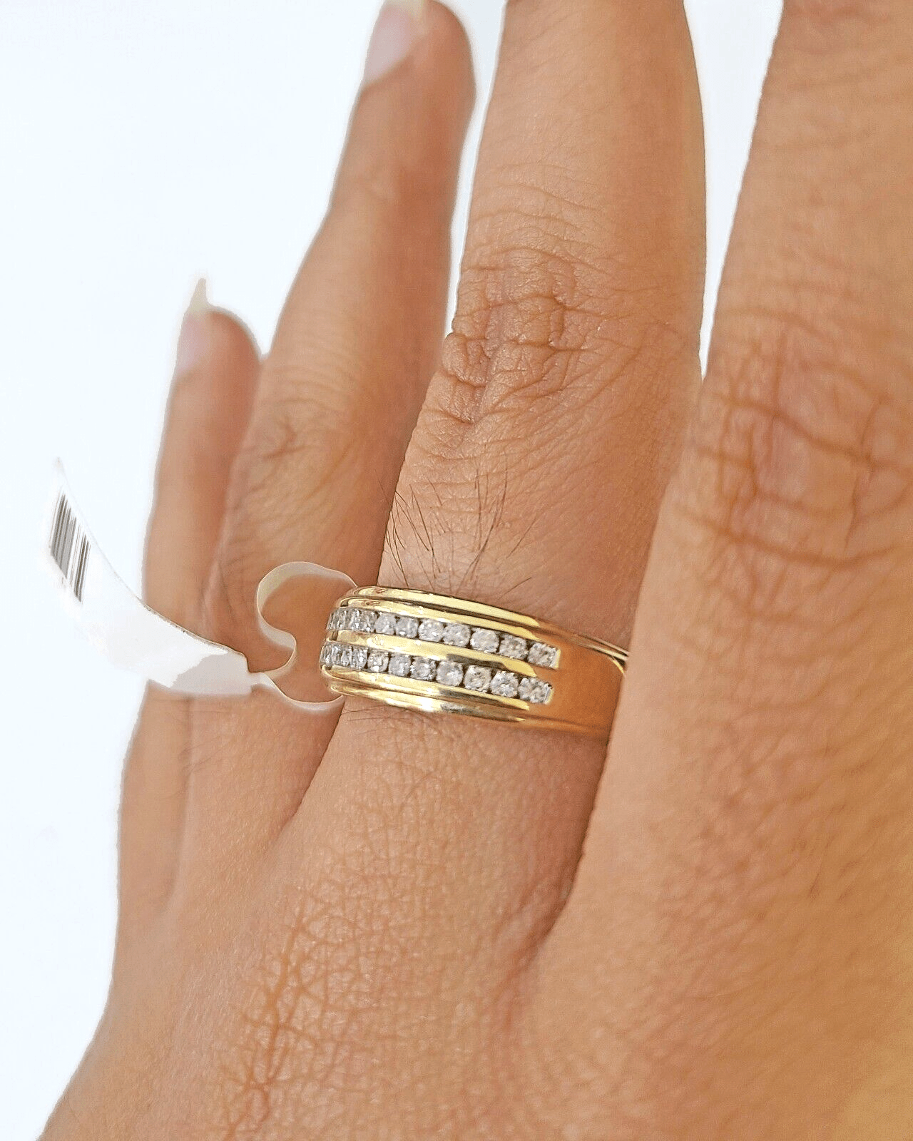 Real 10k 2 Row Diamond Mens Ring Yellow Gold Band Genuine Natural - GoldenlinQ