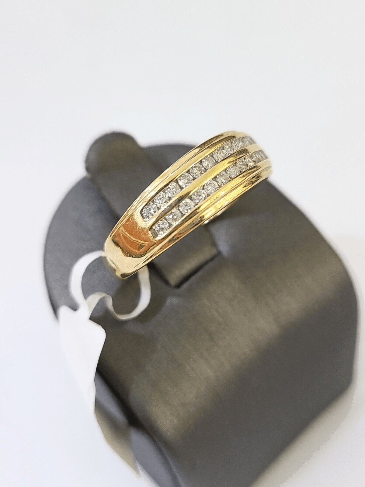 Real 10k 2 Row Diamond Mens Ring Yellow Gold Band Genuine Natural - GoldenlinQ