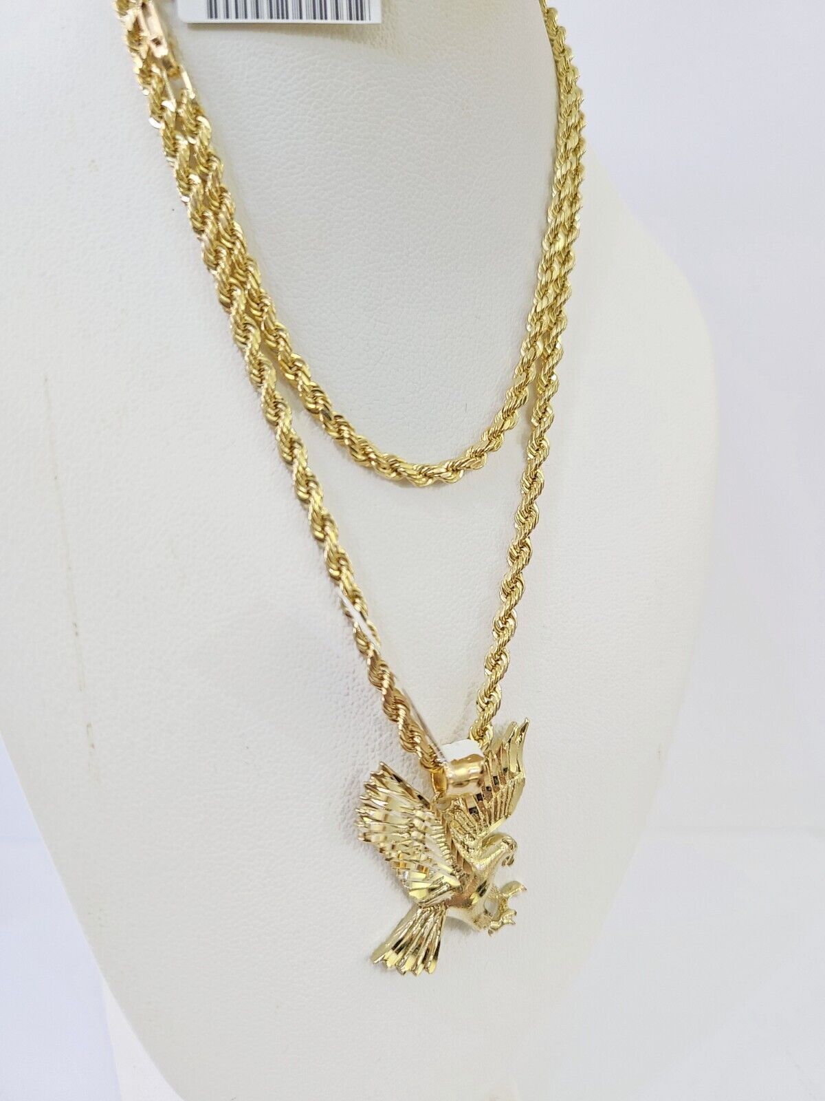 Real 10k 3mm Rope Chain Eagle Pendant 18" 20" 22" 24" 26" Gold Set - GoldenlinQ