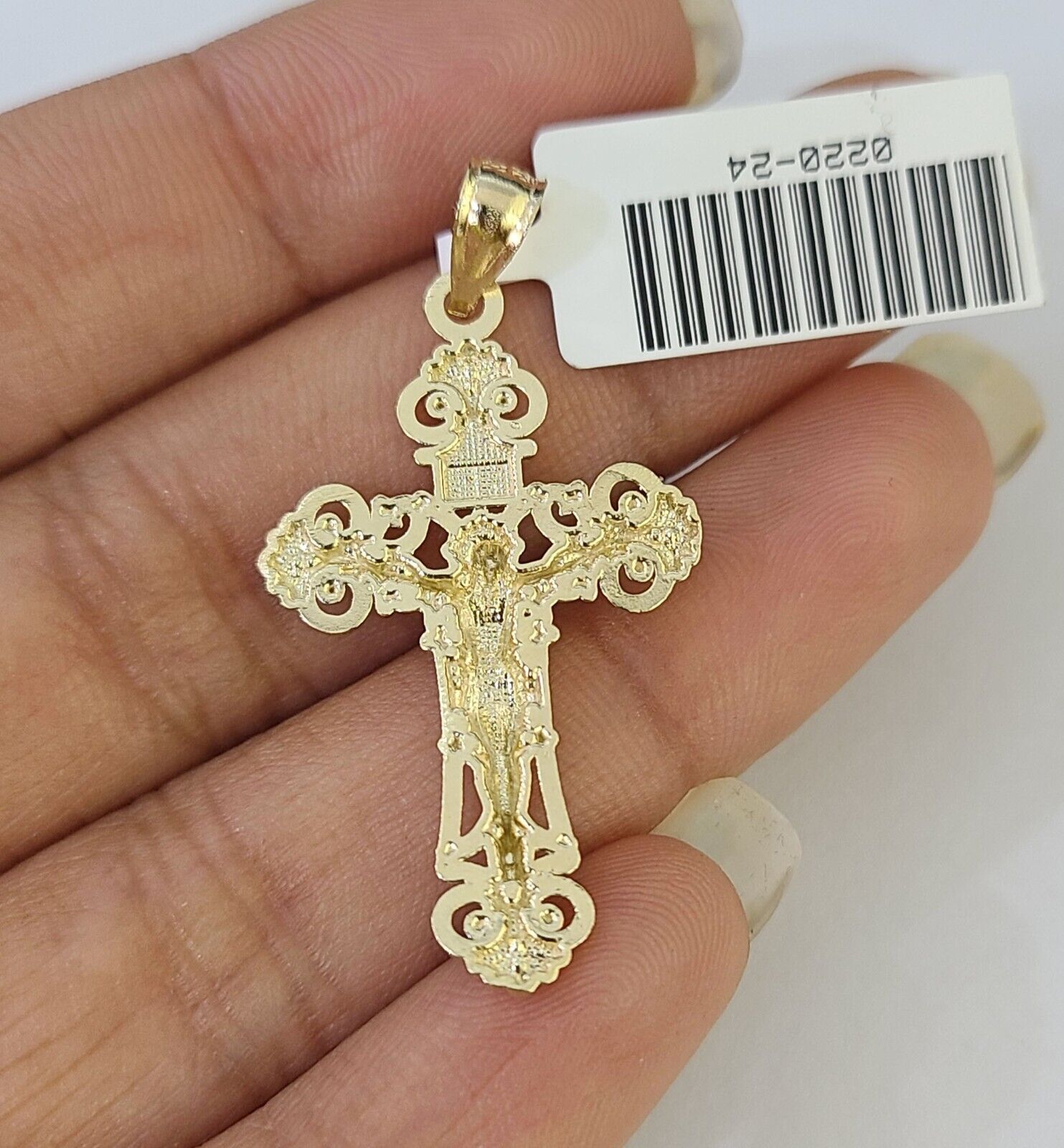 Real 10k 3mm Rope Chain Jesus Cross Pendant Charm 18" 20" 22" 24" 26" Set Yellow - GoldenlinQ