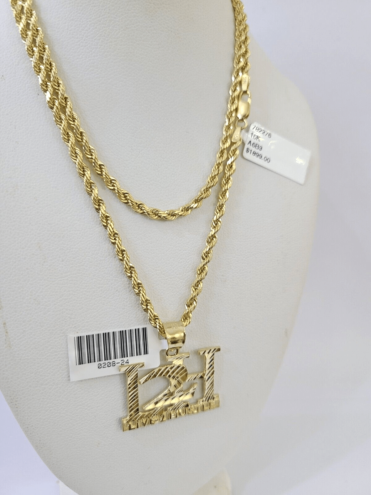 Real 10k 3mm Rope Chain L2H Pendant 18" 20" 22" 24" 26" Gold Set - GoldenlinQ