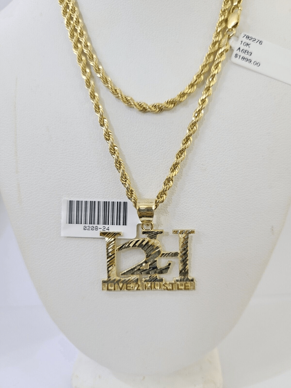 Real 10k 3mm Rope Chain L2H Pendant 18" 20" 22" 24" 26" Gold Set - GoldenlinQ