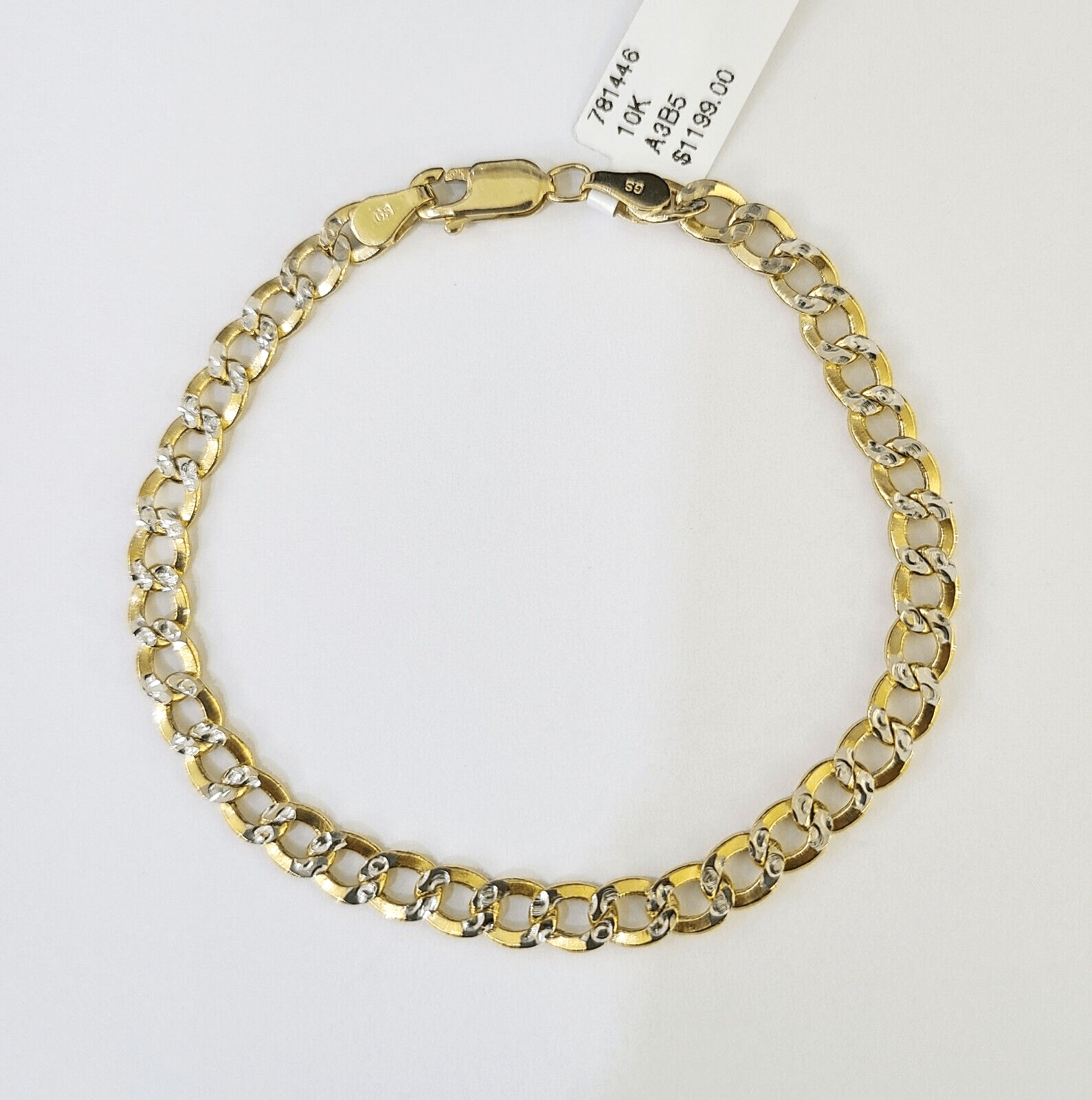 Real 10K Cuban Curb Link Bracelet Yellow Gold Diamond Cut 5mm 7" Inch - GoldenlinQ