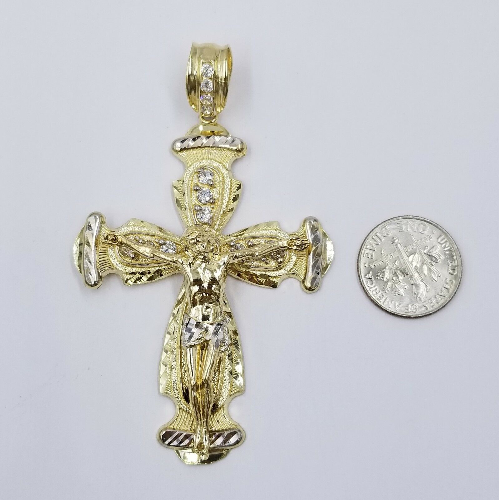 Real 10k Cuban Curb Link Necklace Pendant SET Jesus Crucifix Cross Chain - GoldenlinQ