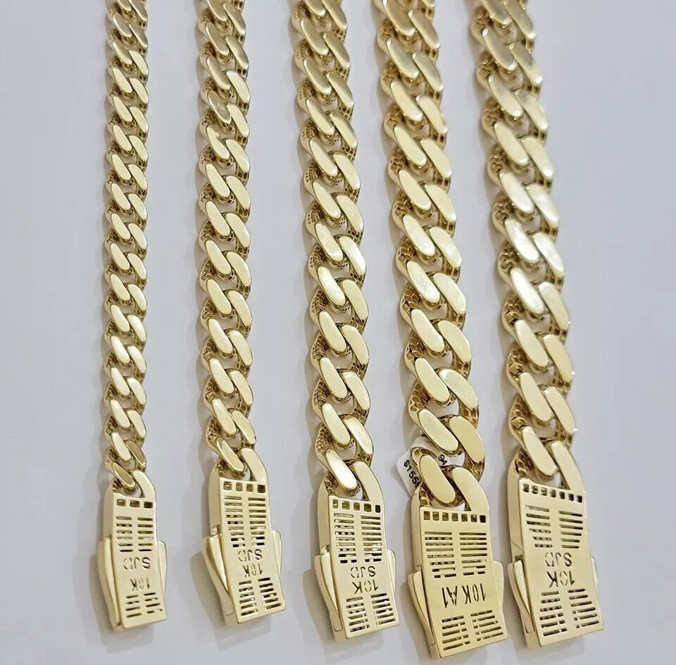 Real 10k Cuban Monaco Chain Necklace Gold Link Royal 7mm - 15mm 20" - 26" - GoldenlinQ