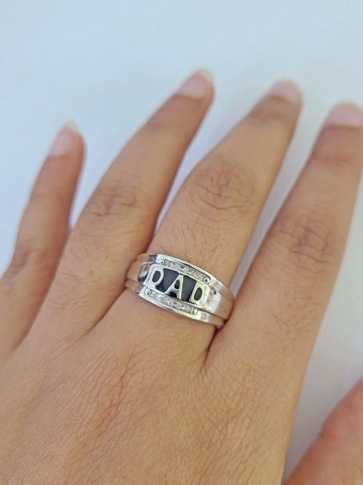 Real 10k DAD Diamond Ring Mens White Gold Size 10 Ring 10kt Genuine - GoldenlinQ