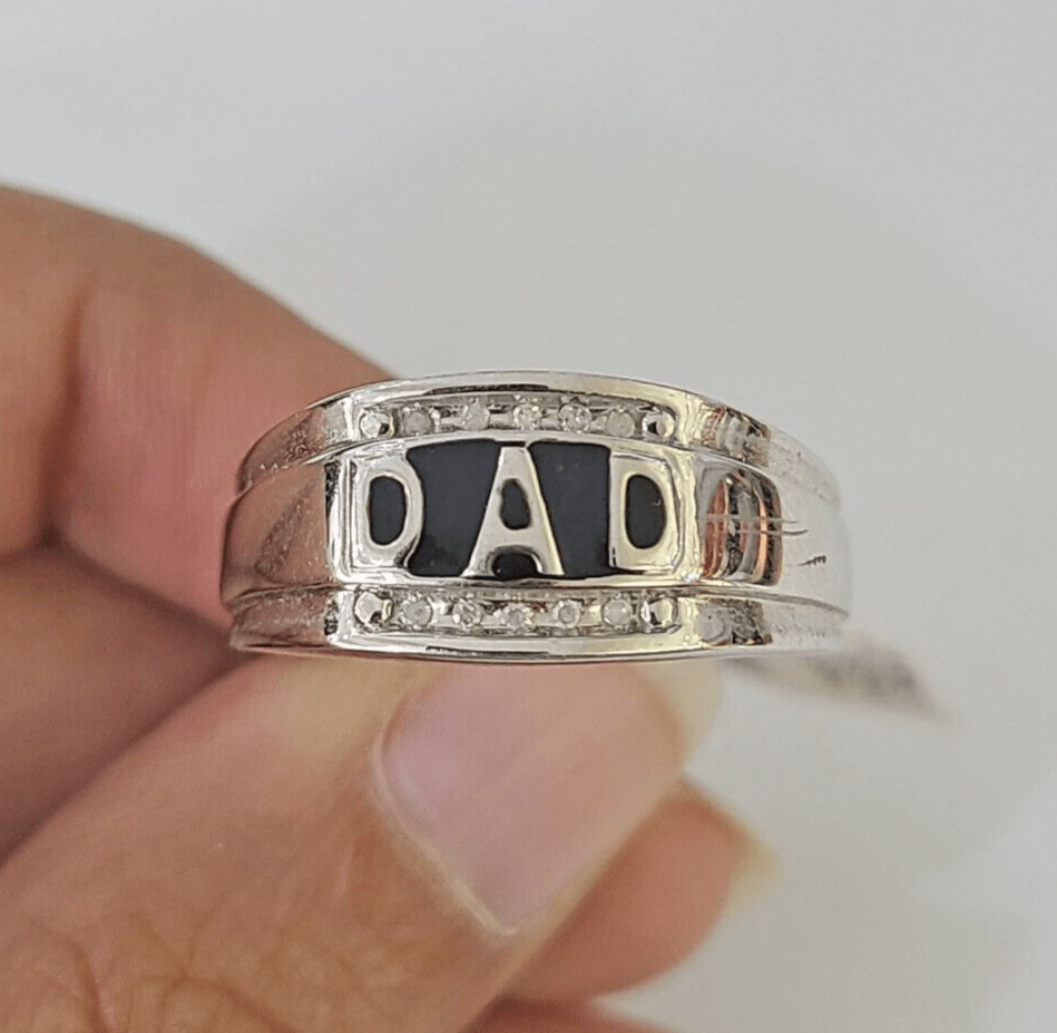Real 10k DAD Diamond Ring Mens White Gold Size 10 Ring 10kt Genuine - GoldenlinQ