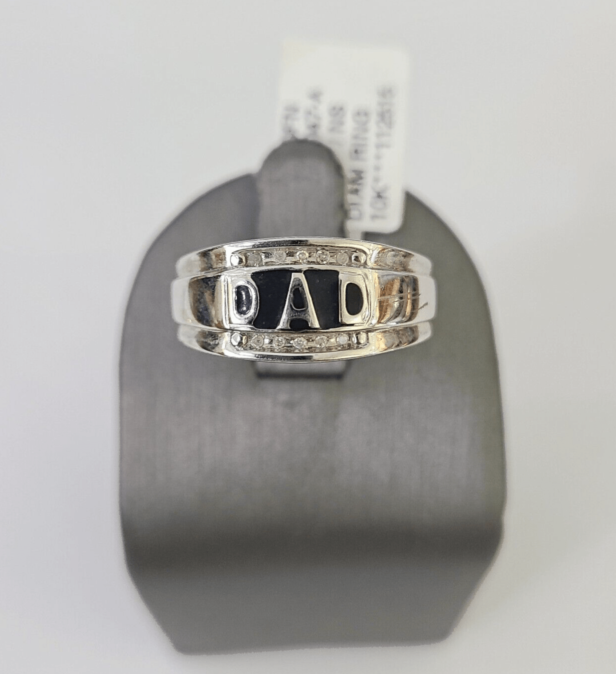 Real 10k DAD Diamond Ring Mens White Gold Size 10 Ring 10kt Genuine - GoldenlinQ