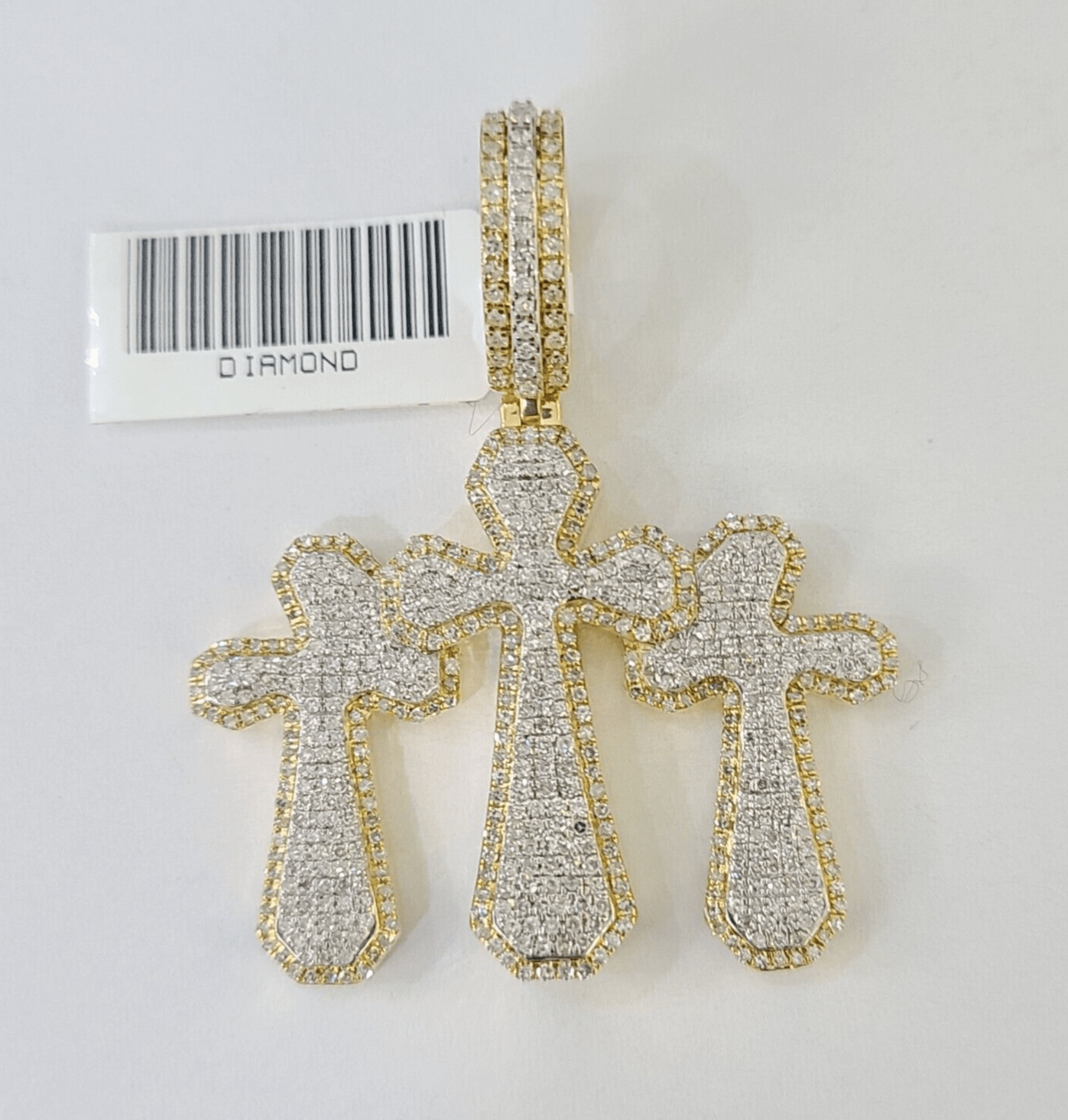 Real 10k Diamond Cross Charm Yellow Gold Men Women Pendant Genuine 2" - GoldenlinQ