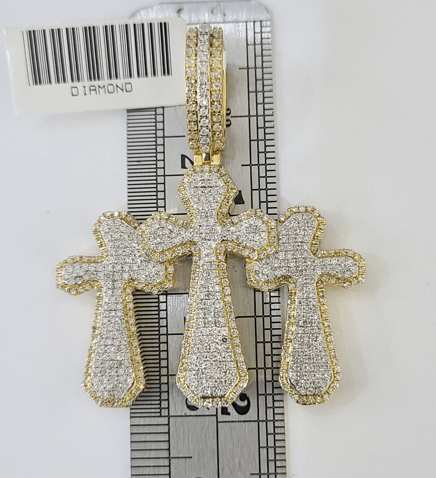 Real 10k Diamond Cross Charm Yellow Gold Men Women Pendant Genuine 2" - GoldenlinQ