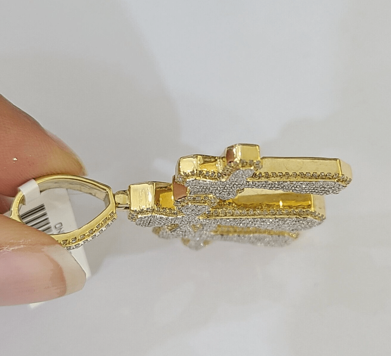 Real 10k Diamond Cross Charm Yellow Gold Men Women Pendant Genuine 2" - GoldenlinQ