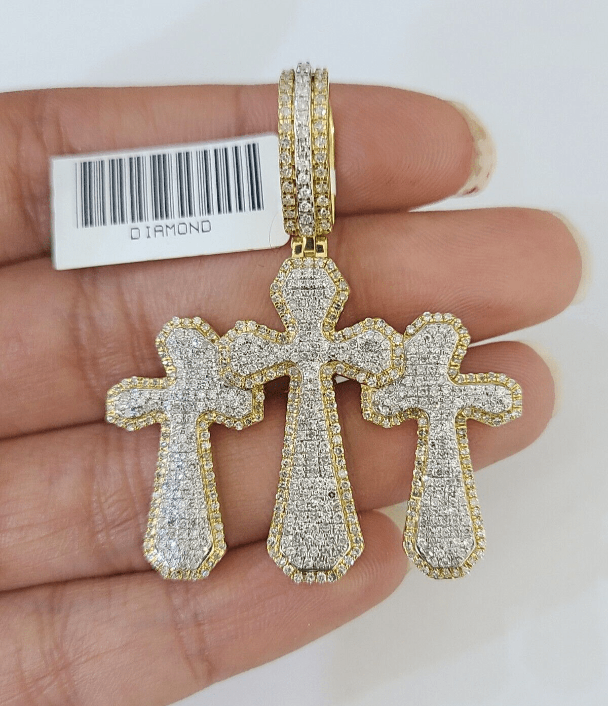Real 10k Diamond Cross Charm Yellow Gold Men Women Pendant Genuine 2" - GoldenlinQ