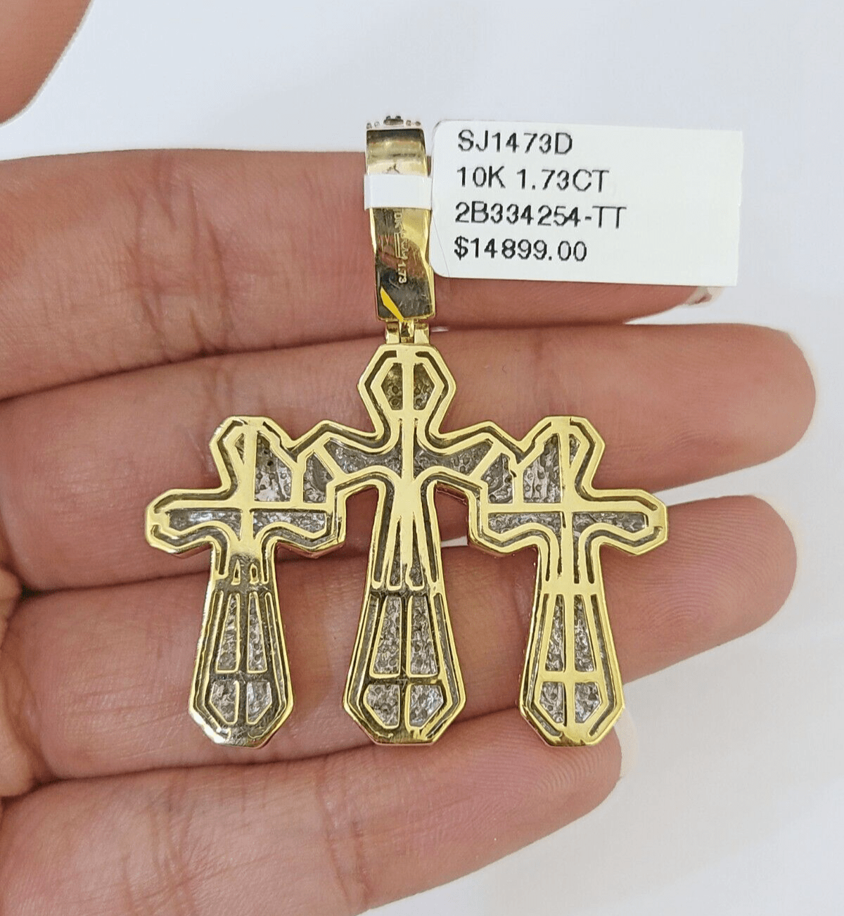 Real 10k Diamond Cross Charm Yellow Gold Men Women Pendant Genuine 2" - GoldenlinQ