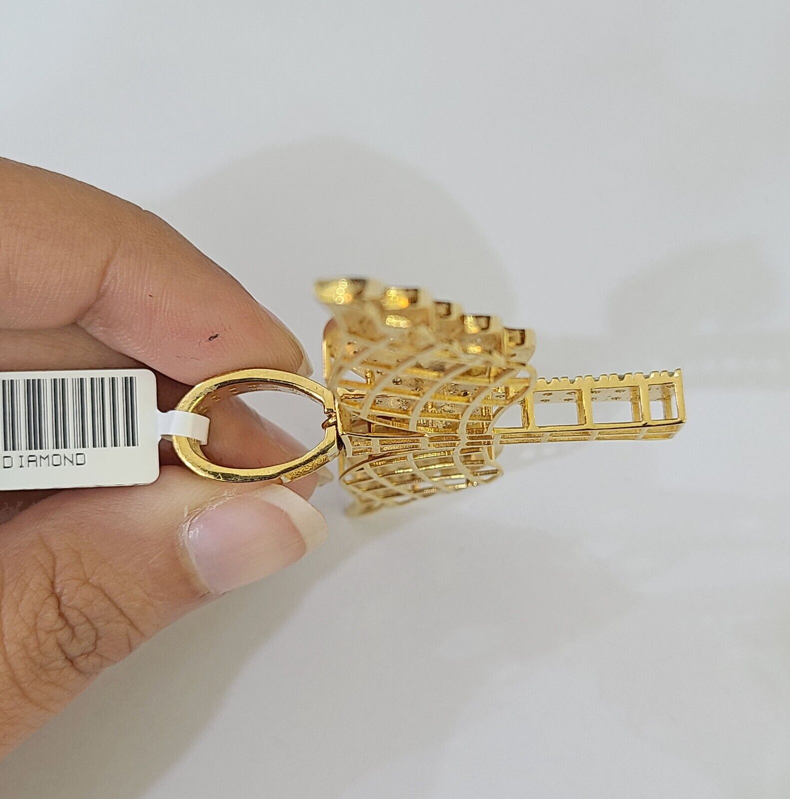 Real 10k Diamond Cross Wings Charm Yellow Gold Men Women Pendant Genuine 3" - GoldenlinQ