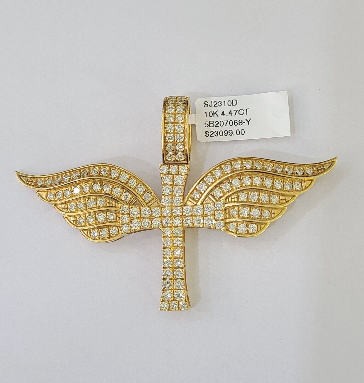 Real 10k Diamond Cross Wings Charm Yellow Gold Men Women Pendant Genuine 3" - GoldenlinQ