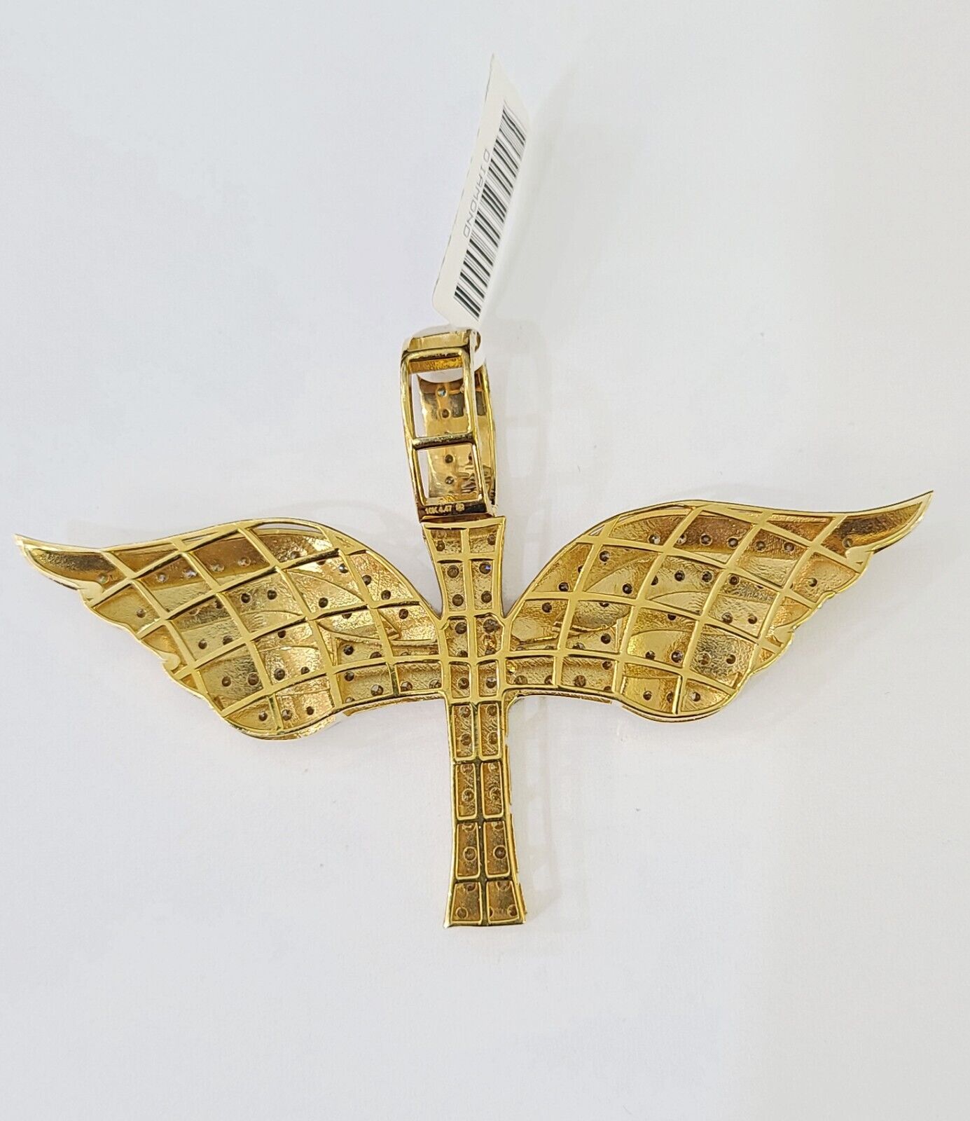 Real 10k Diamond Cross Wings Charm Yellow Gold Men Women Pendant Genuine 3" - GoldenlinQ