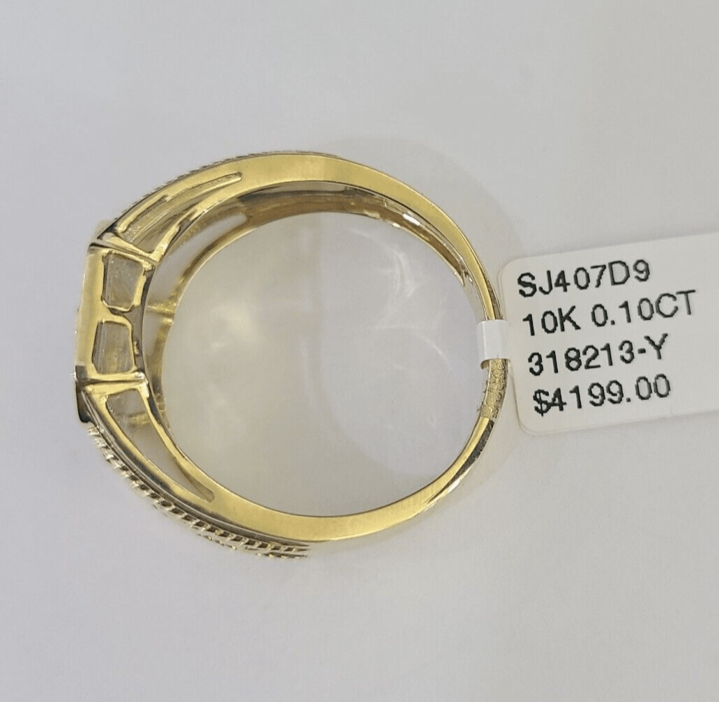 Real 10k Diamond Crown Mens Ring Band Yellow Gold Wedding Casual Genuine Natural - GoldenlinQ