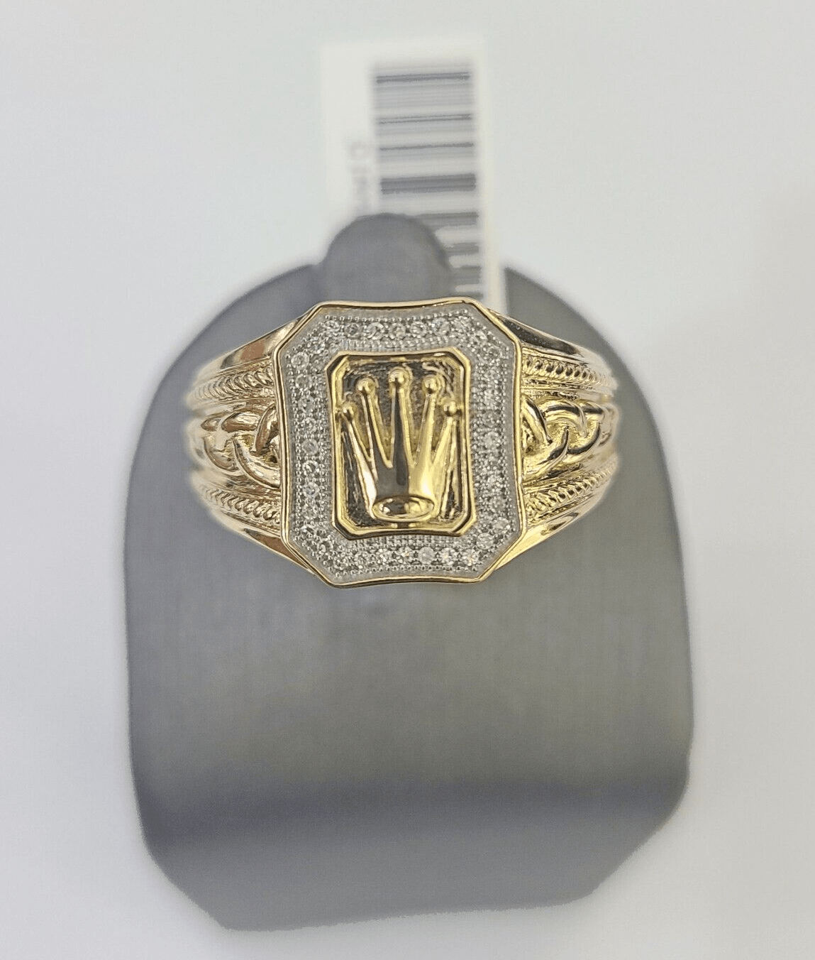 Real 10k Diamond Crown Mens Ring Band Yellow Gold Wedding Casual Genuine Natural - GoldenlinQ