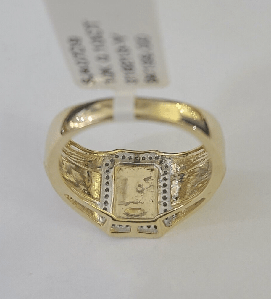 Real 10k Diamond Crown Mens Ring Band Yellow Gold Wedding Casual Genuine Natural - GoldenlinQ