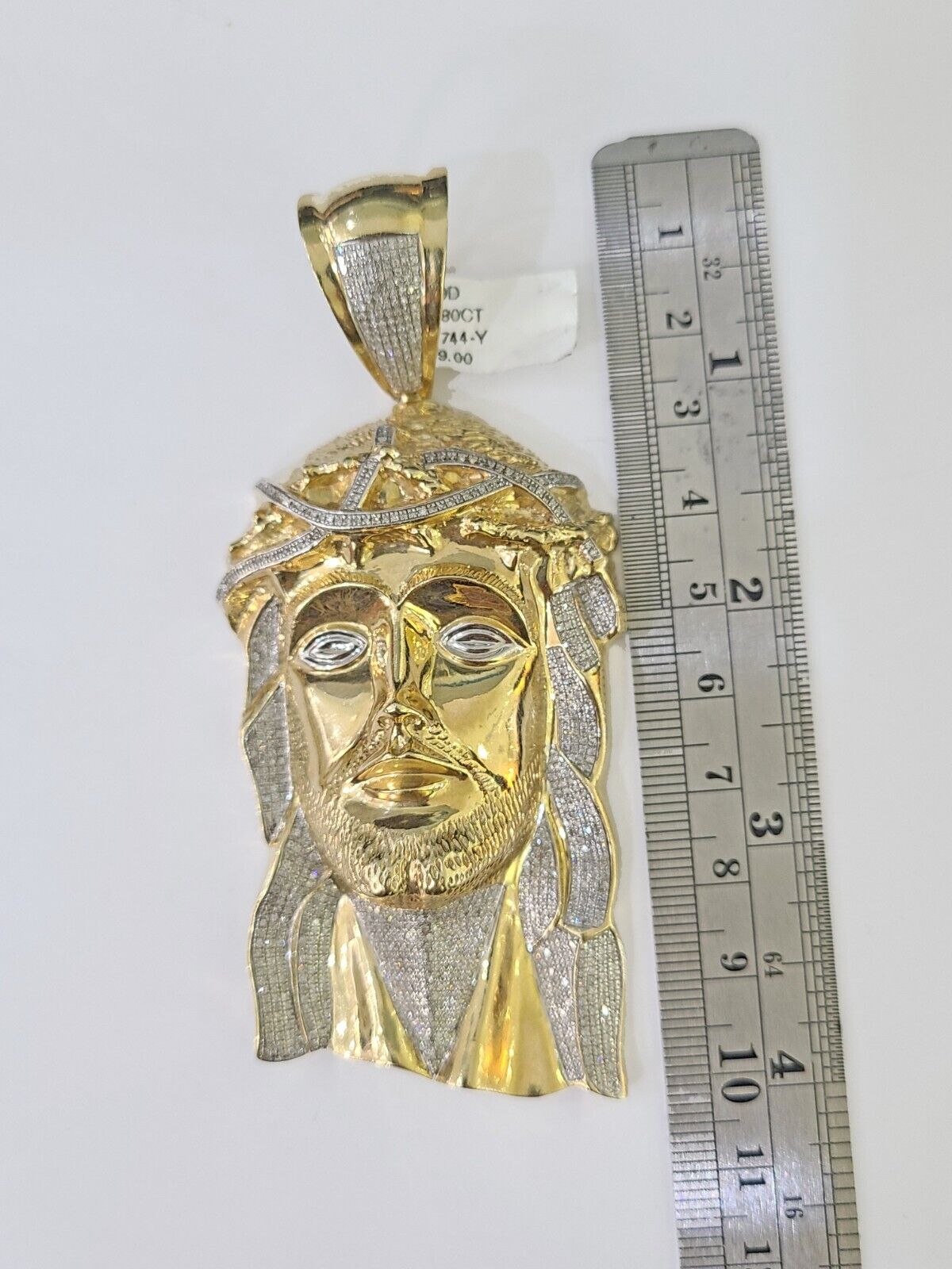 Real 10K Diamond Jesus Head Charm Yellow Gold Pendant Genuine Real - GoldenlinQ