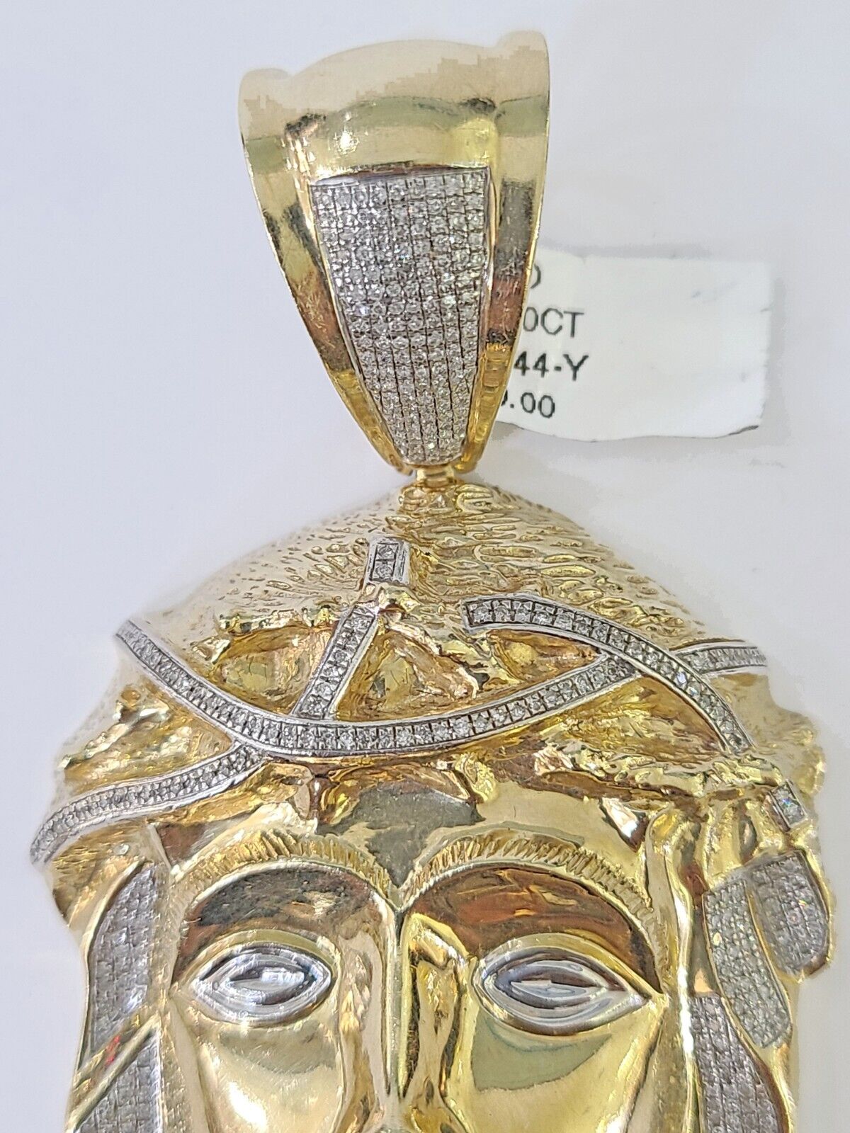 Real 10K Diamond Jesus Head Charm Yellow Gold Pendant Genuine Real - GoldenlinQ