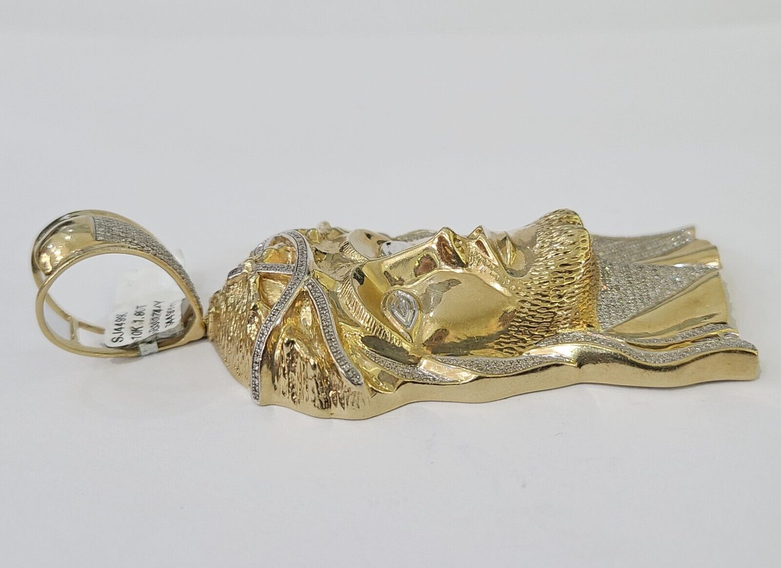 Real 10K Diamond Jesus Head Charm Yellow Gold Pendant Genuine Real - GoldenlinQ