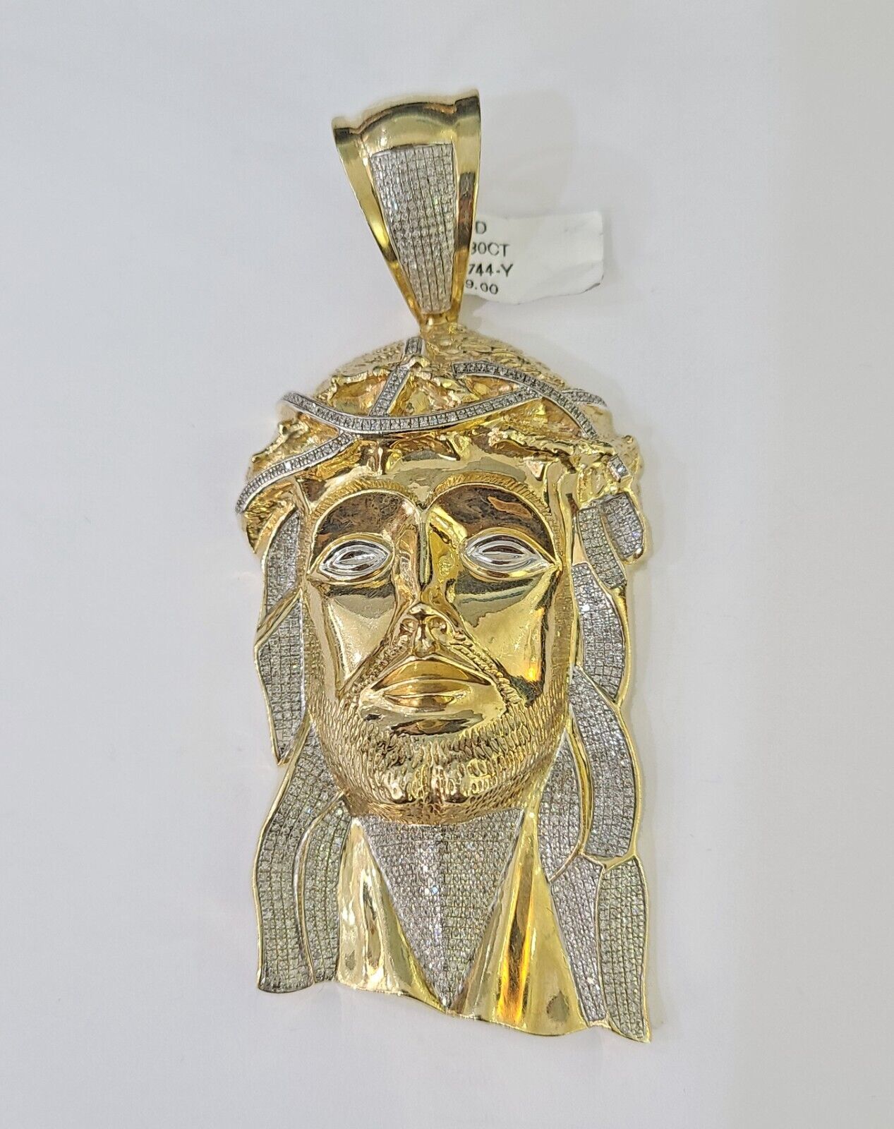 Real 10K Diamond Jesus Head Charm Yellow Gold Pendant Genuine Real - GoldenlinQ