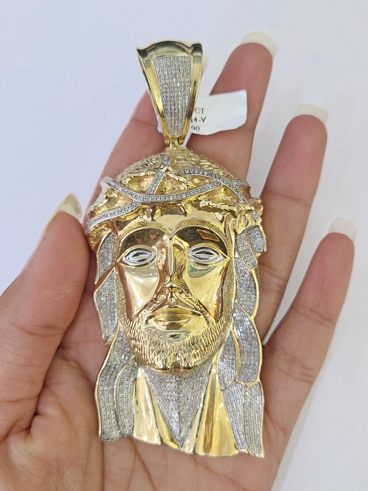 Real 10K Diamond Jesus Head Charm Yellow Gold Pendant Genuine Real - GoldenlinQ