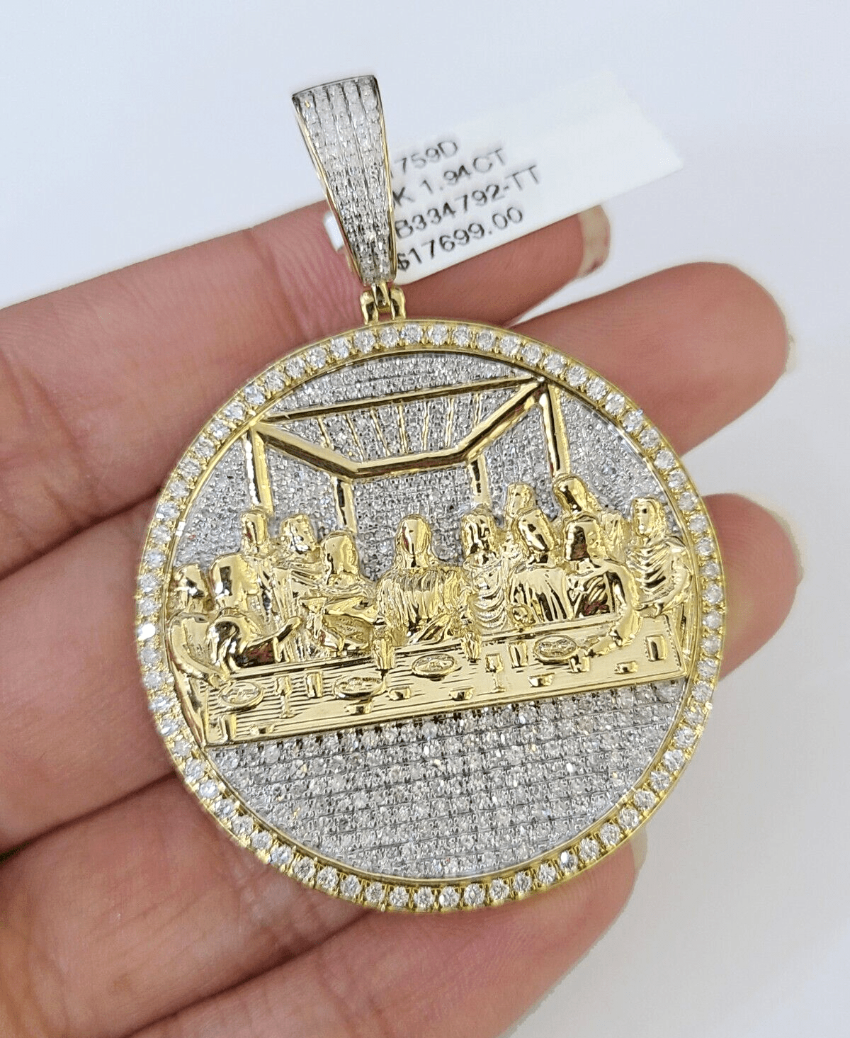 Real 10K Diamond Last Supper Pendent Charm Yellow Gold 2" Inch Genuine - GoldenlinQ