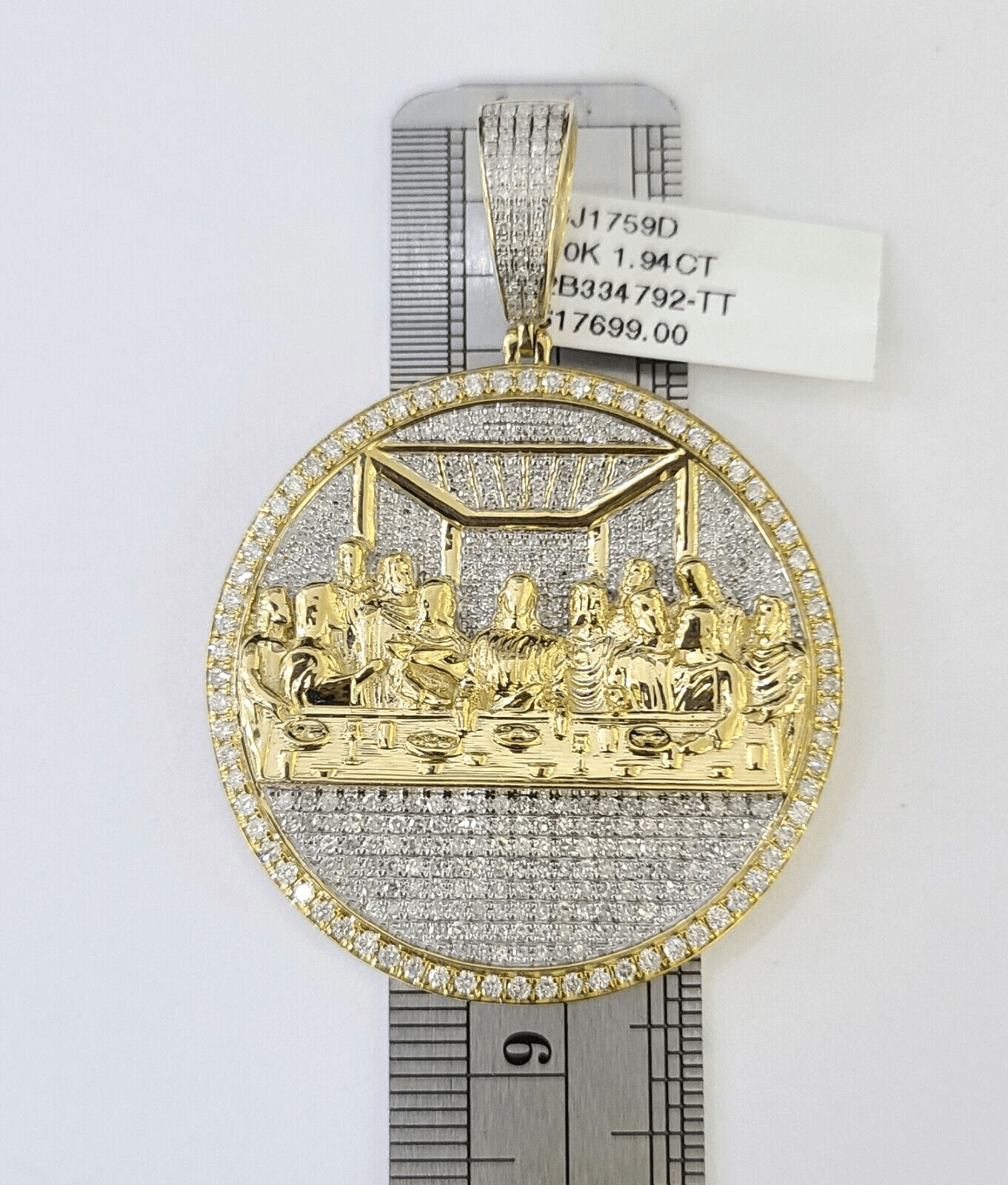 Real 10K Diamond Last Supper Pendent Charm Yellow Gold 2" Inch Genuine - GoldenlinQ