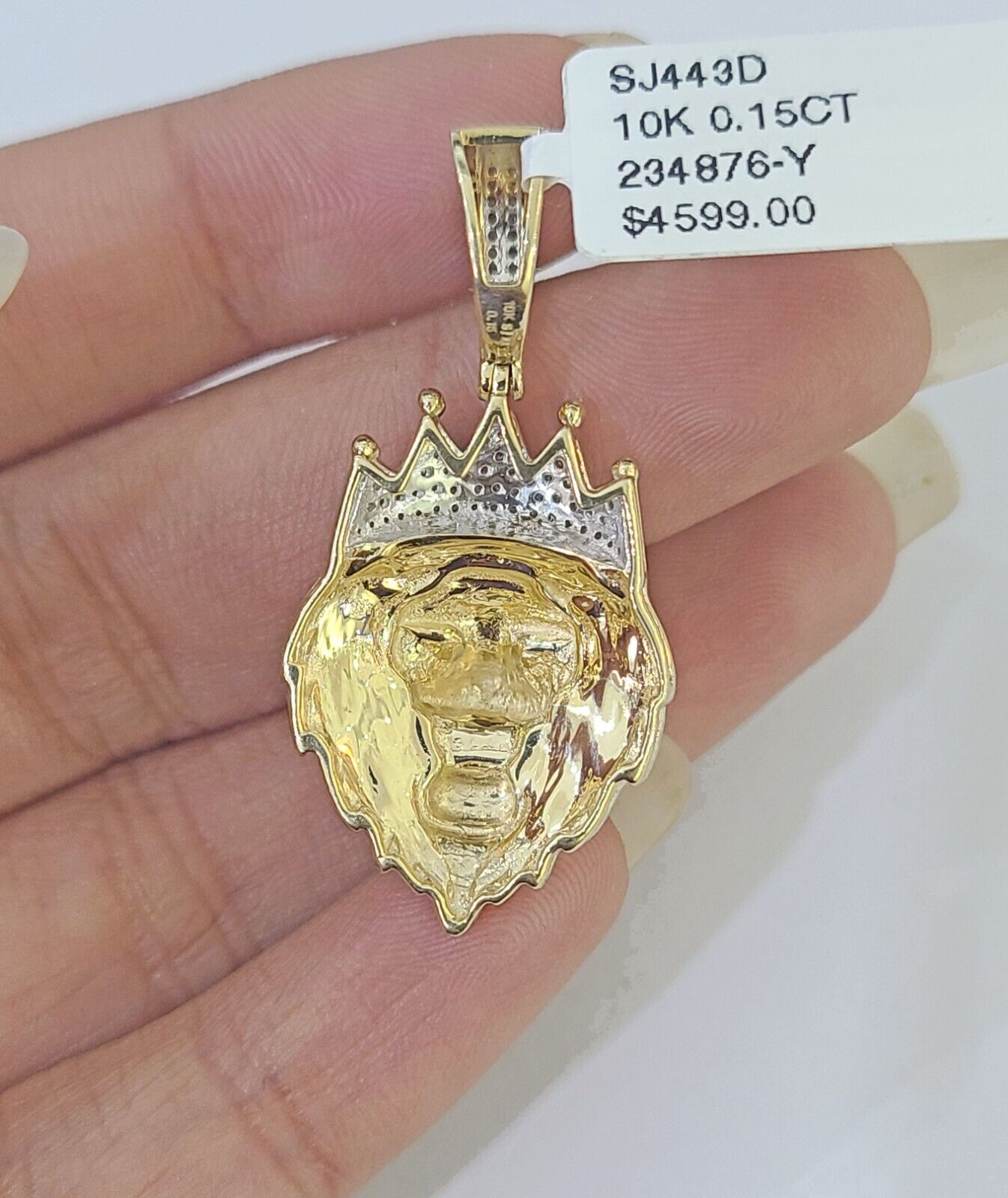 Real 10k Diamond Lion Charm Byzantine Chain Necklace 3mm 22" SET 10kt Genuine - GoldenlinQ