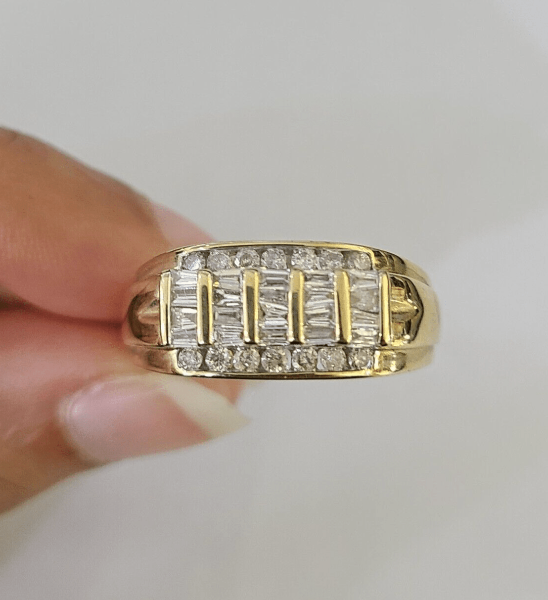 Real 10k Diamond Mens Ring Band Yellow Gold Wedding Genuine Natural - GoldenlinQ