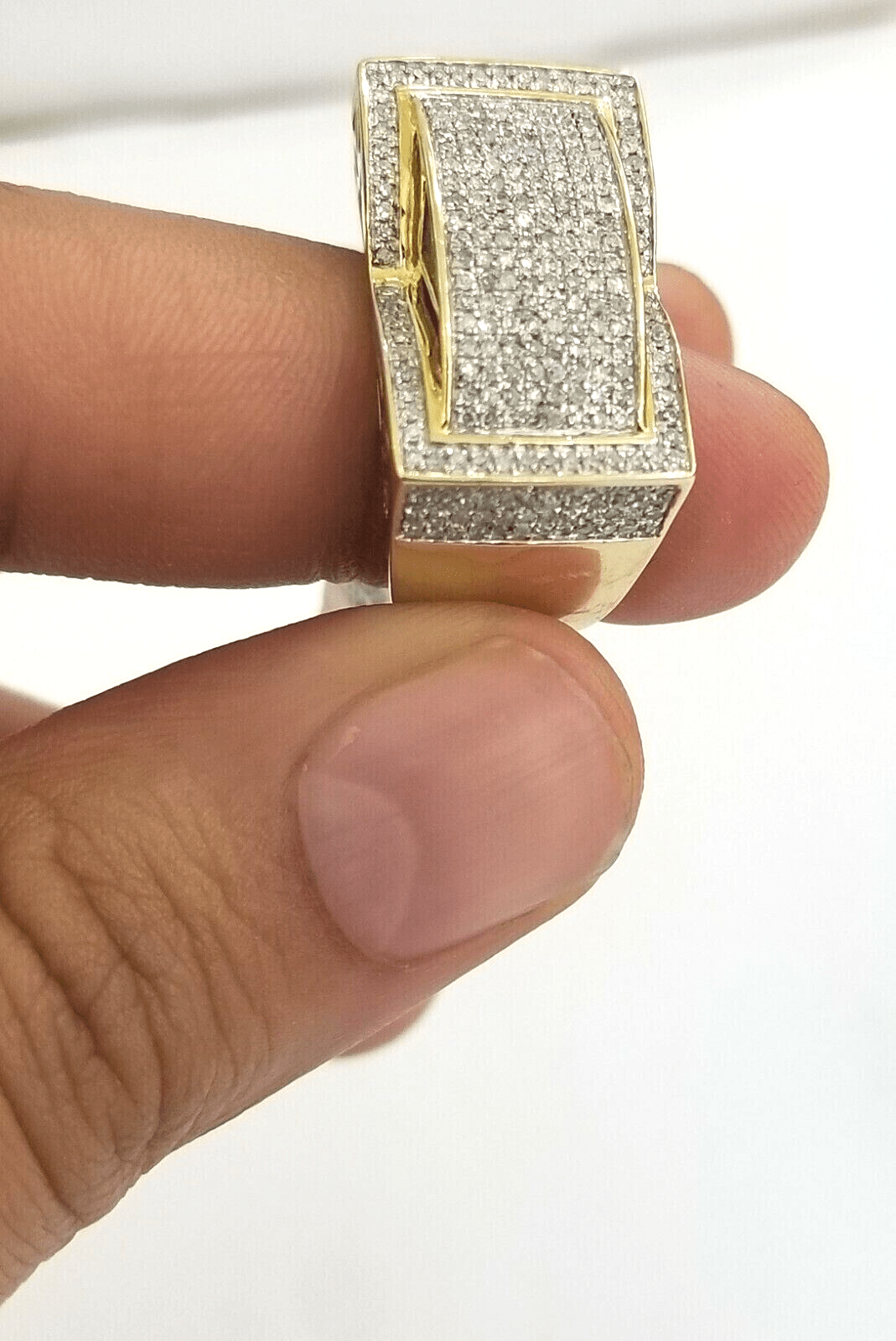 Real 10k Diamond Ring Men 10kt Yellow Gold 0.80 Natural Diamond Pave Casual Ring - GoldenLinQ