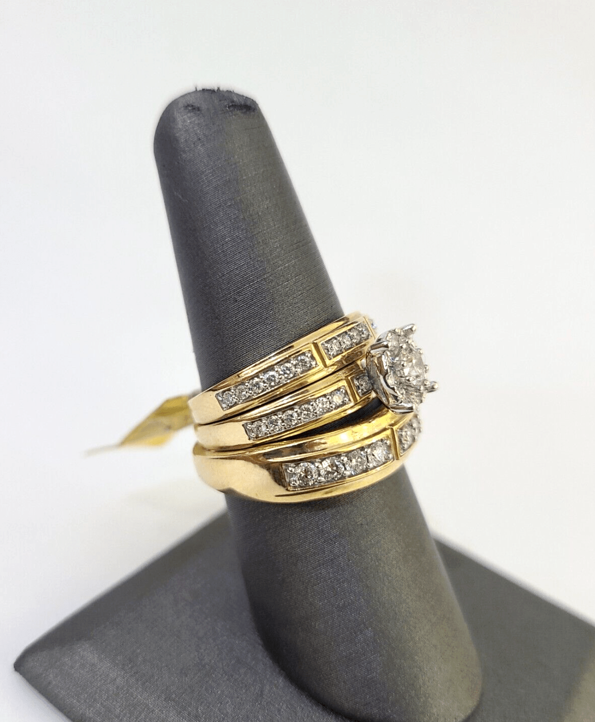 REAL 10k Diamond Ring Yellow Gold Ladies Men Trio SET Wedding Engagement Genuine - GoldenlinQ