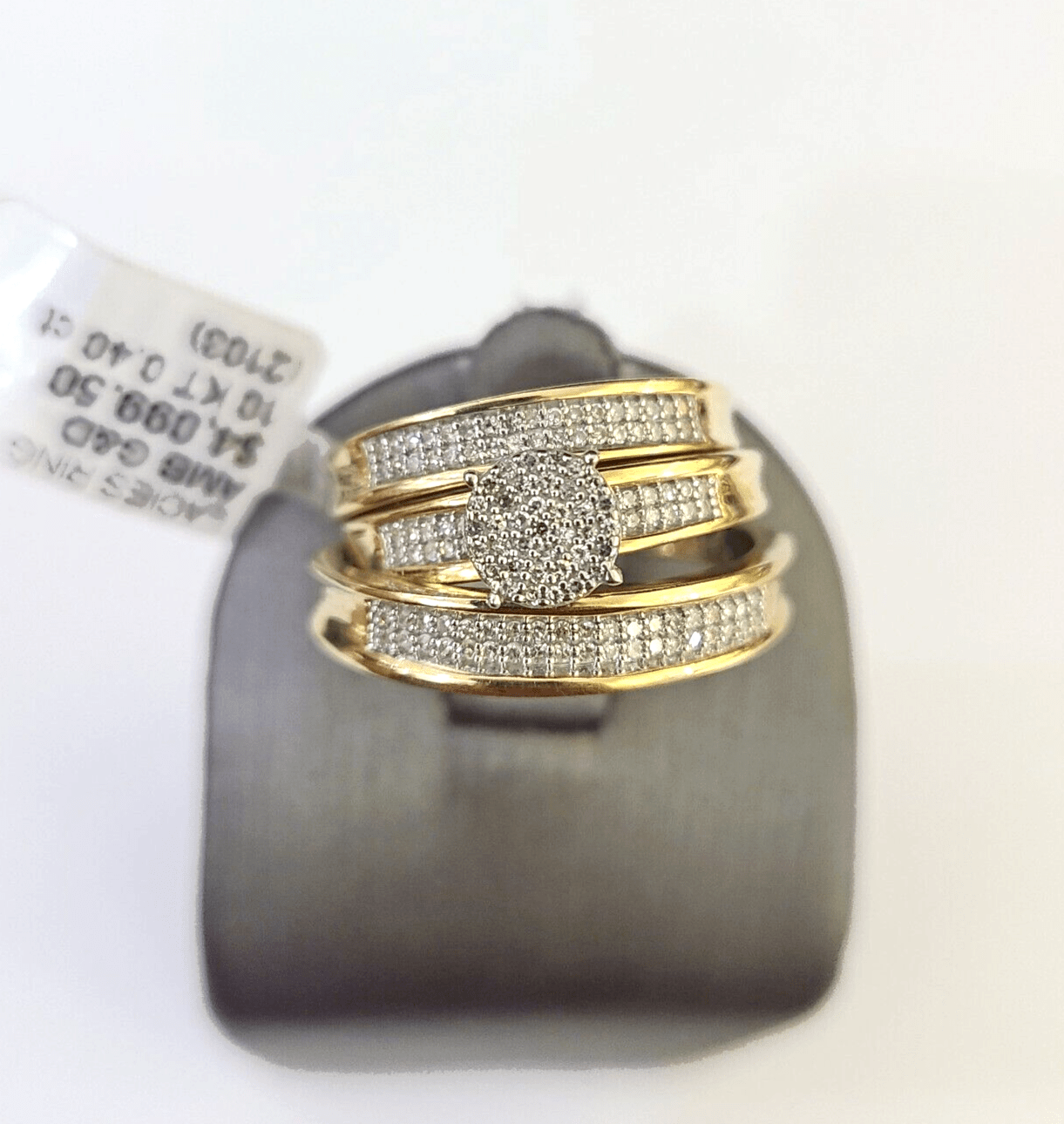 REAL 10k Diamond Ring Yellow Gold Ladies Men Trio SET Wedding Engagement Genuine - GoldenlinQ