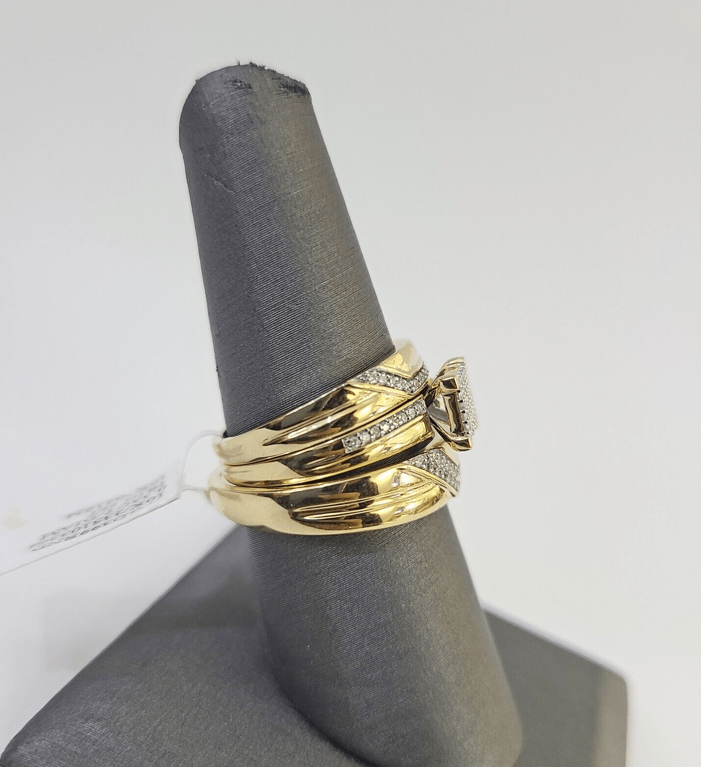 REAL 10k Diamond Ring Yellow Gold Ladies Men Trio SET Wedding Engagement Genuine - GoldenlinQ