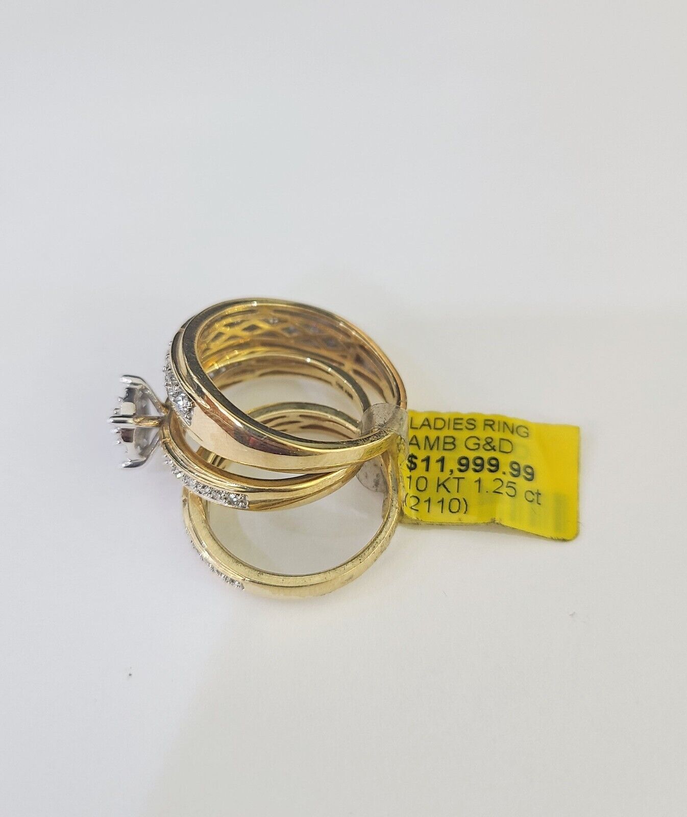 REAL 10k Diamond Ring Yellow Gold Ladies Men Trio SET Wedding Engagement Genuine - GoldenlinQ